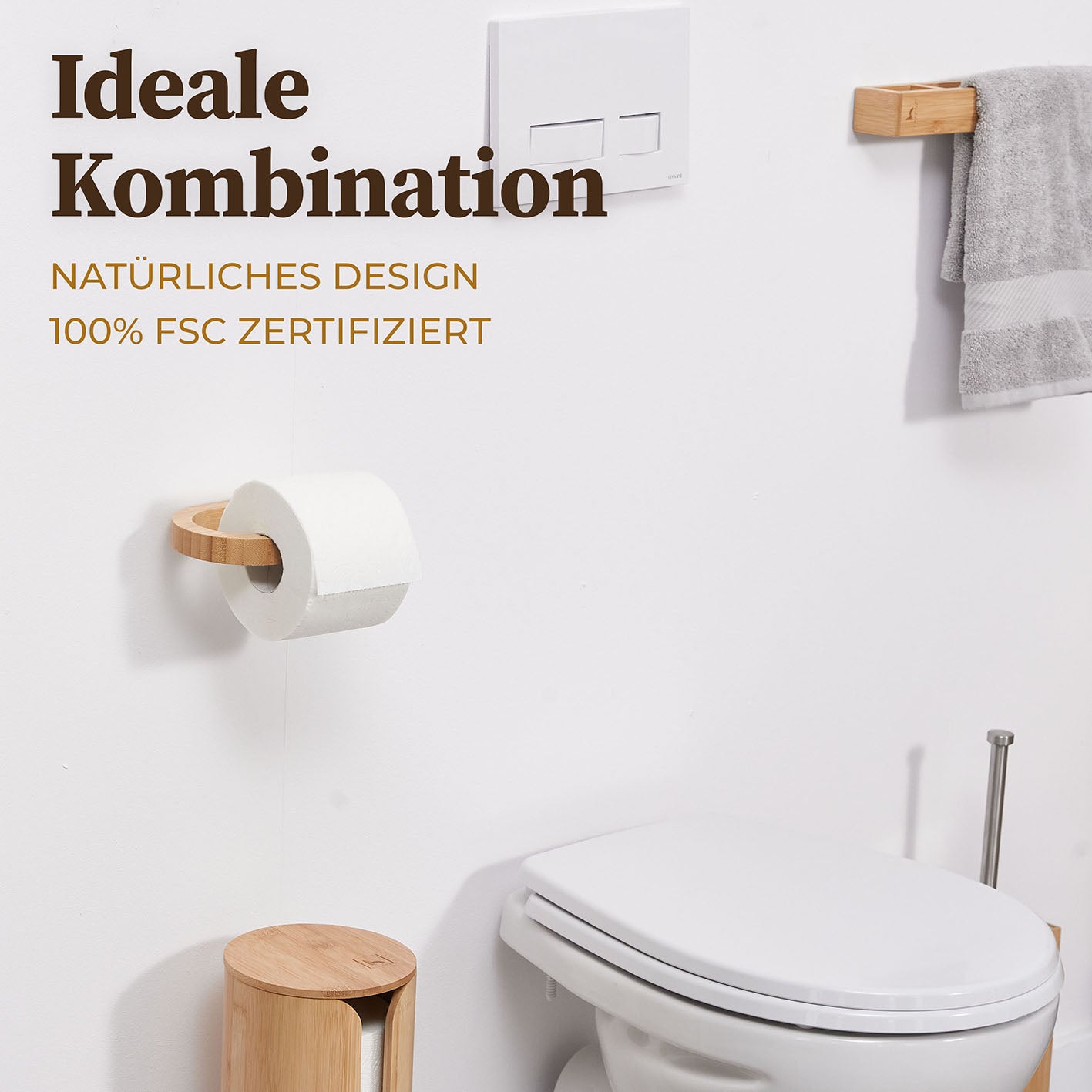 Toilettenpapierhalter ohne Bohren - Akazie aus FSC-zertifiziertem Holz, stylisch und selbstklebend für modernes Badezimmerdesign.