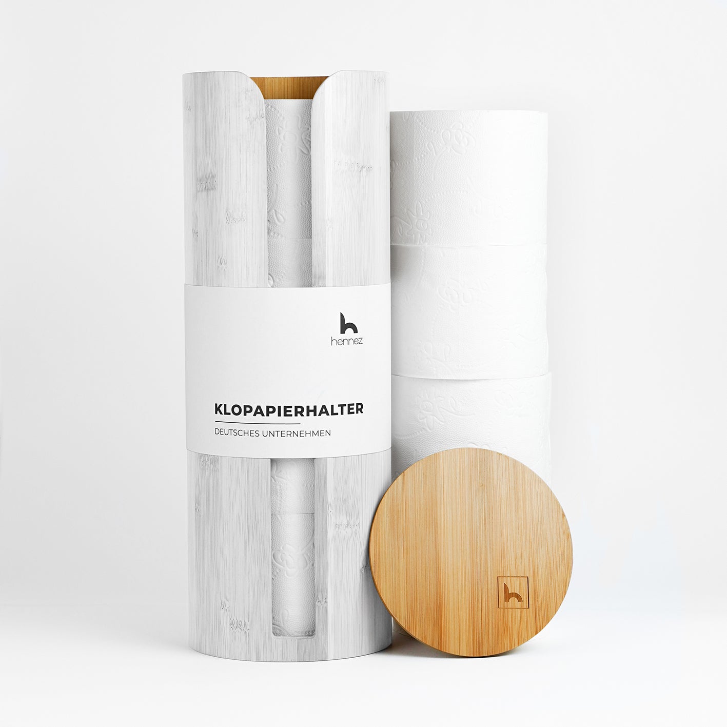 Hennez Toilettenpapier-Aufbewahrung "Maria" - Weiß, stilvoller Bambushalter für 4 Rollen, platzsparend und umweltfreundlich.