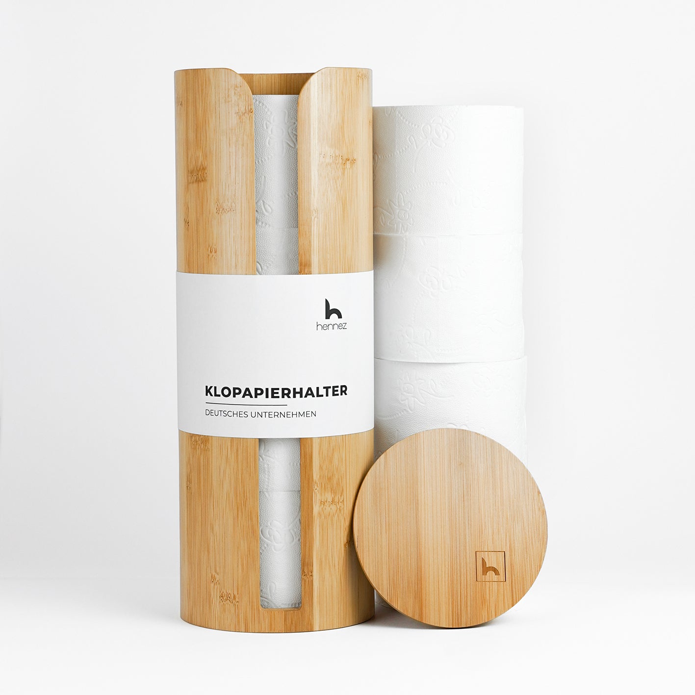 Toilettenpapier-Aufbewahrung "Maria" - Bambus mit Deckel und Platz für 4 Rollen in nachhaltigem, stilvollem Bambusdesign.