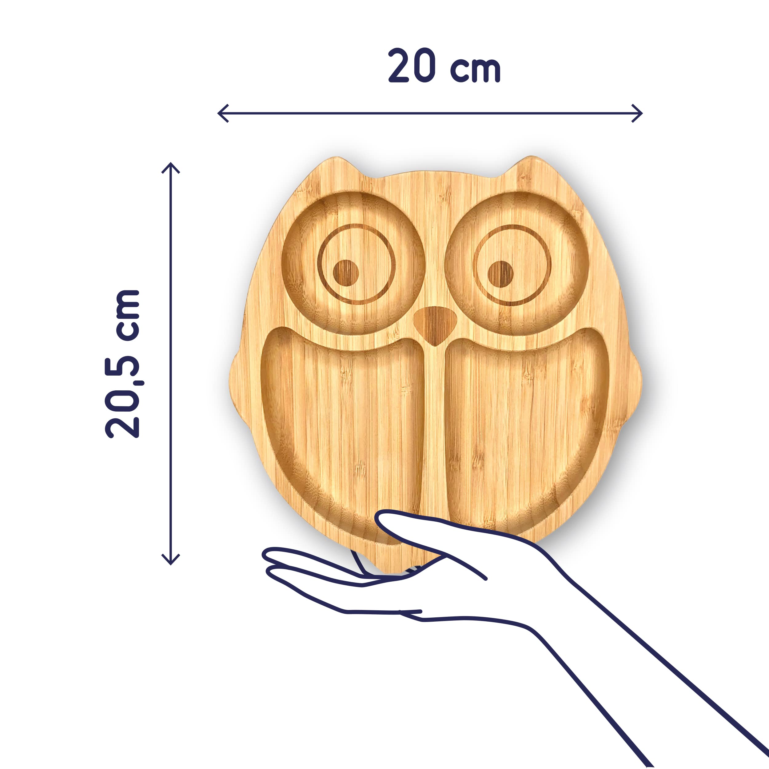 Bambus-Teller für Kinder inkl. Löffel - mit Eulenmotiv - Orange