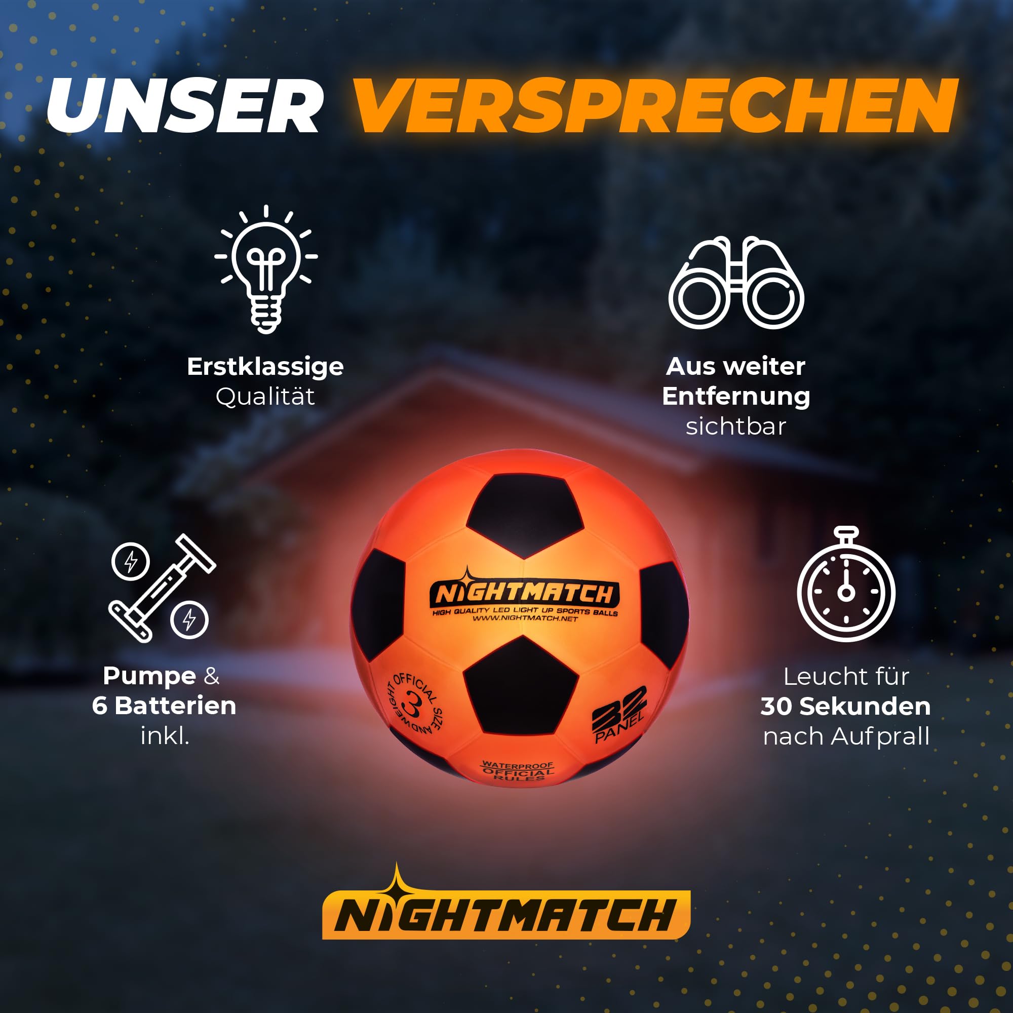 Leuchtfußball - Komplettset - Schwarz-Orange - Gr.3