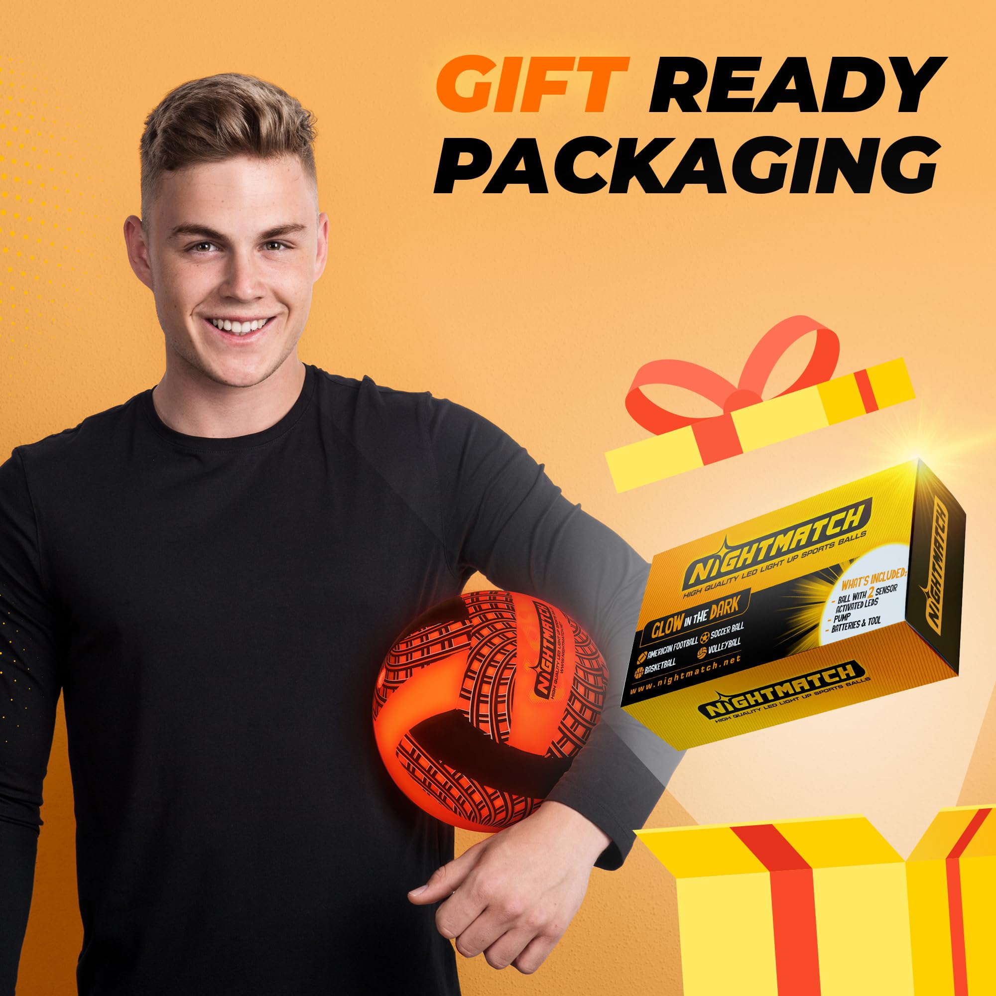 Leuchtender LED-Volleyball - Größe 5 - Schwarz/Orange