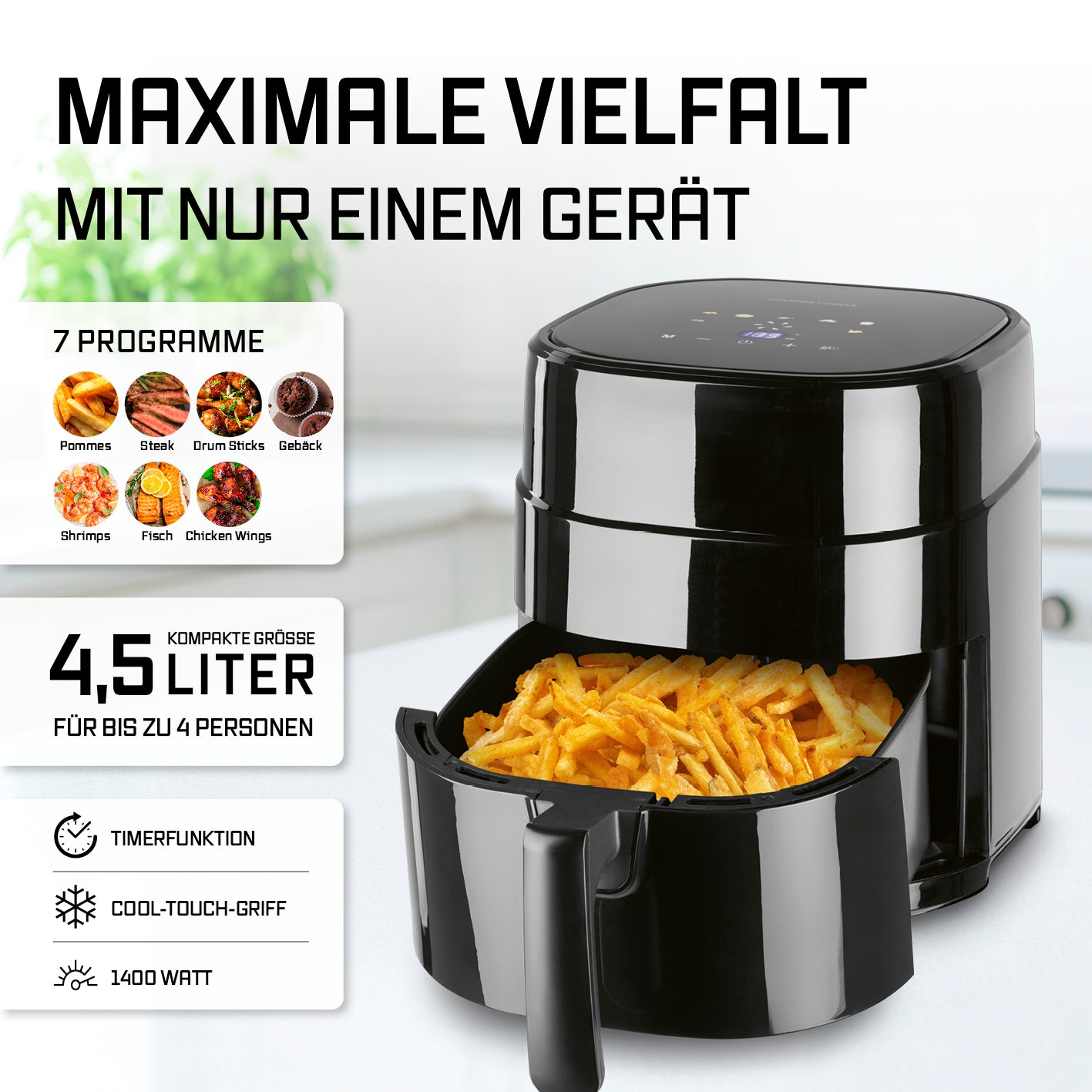 Heißluftfritteuse - 4,5 L Fassungsvermögen