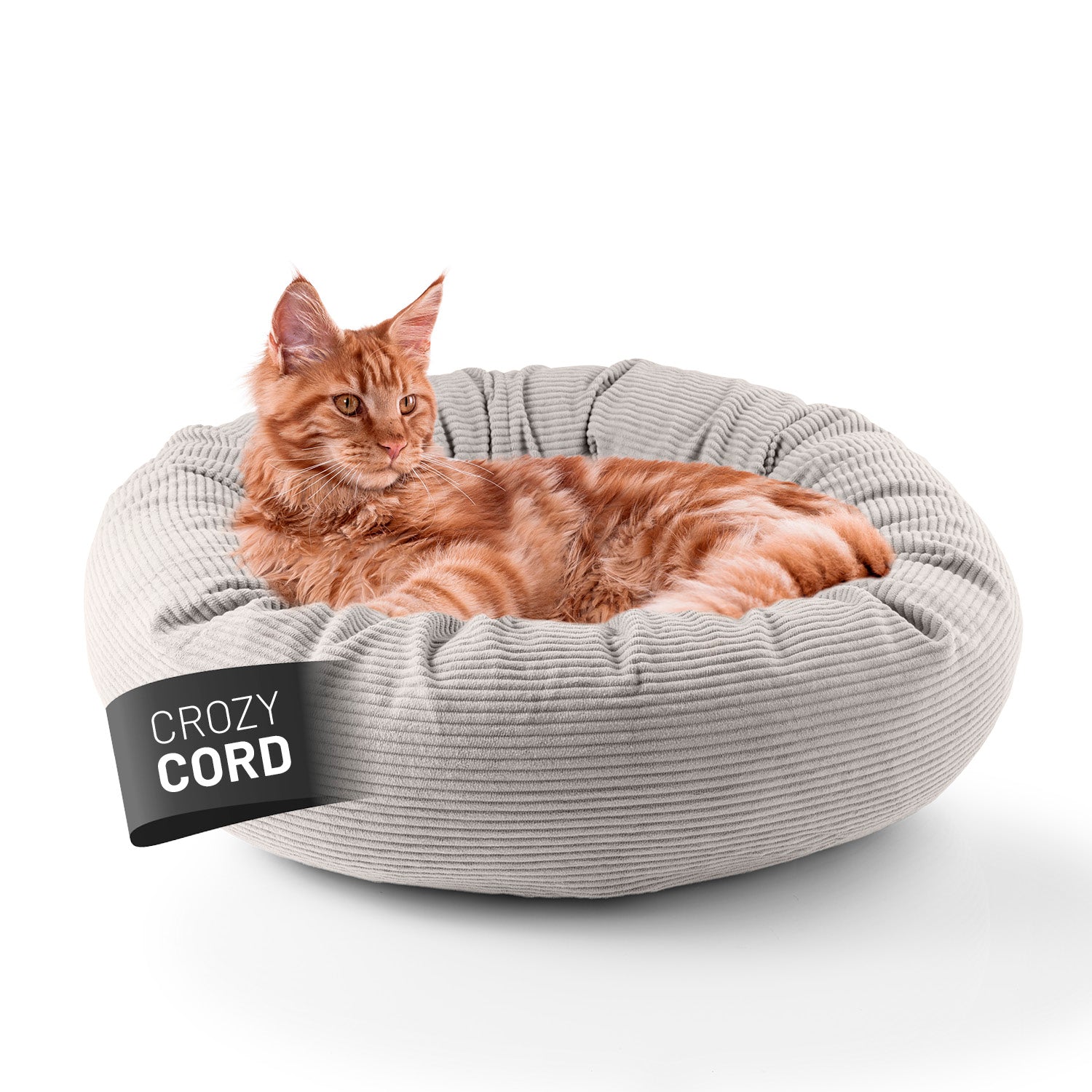 Komfort-Katzenbett aus der LUMALAND Cord-Reihe - Ø 60 cm - Beige mit hohem Rand und weichem Cord-Bezug, ideal als Rückzugsort für Katzen.