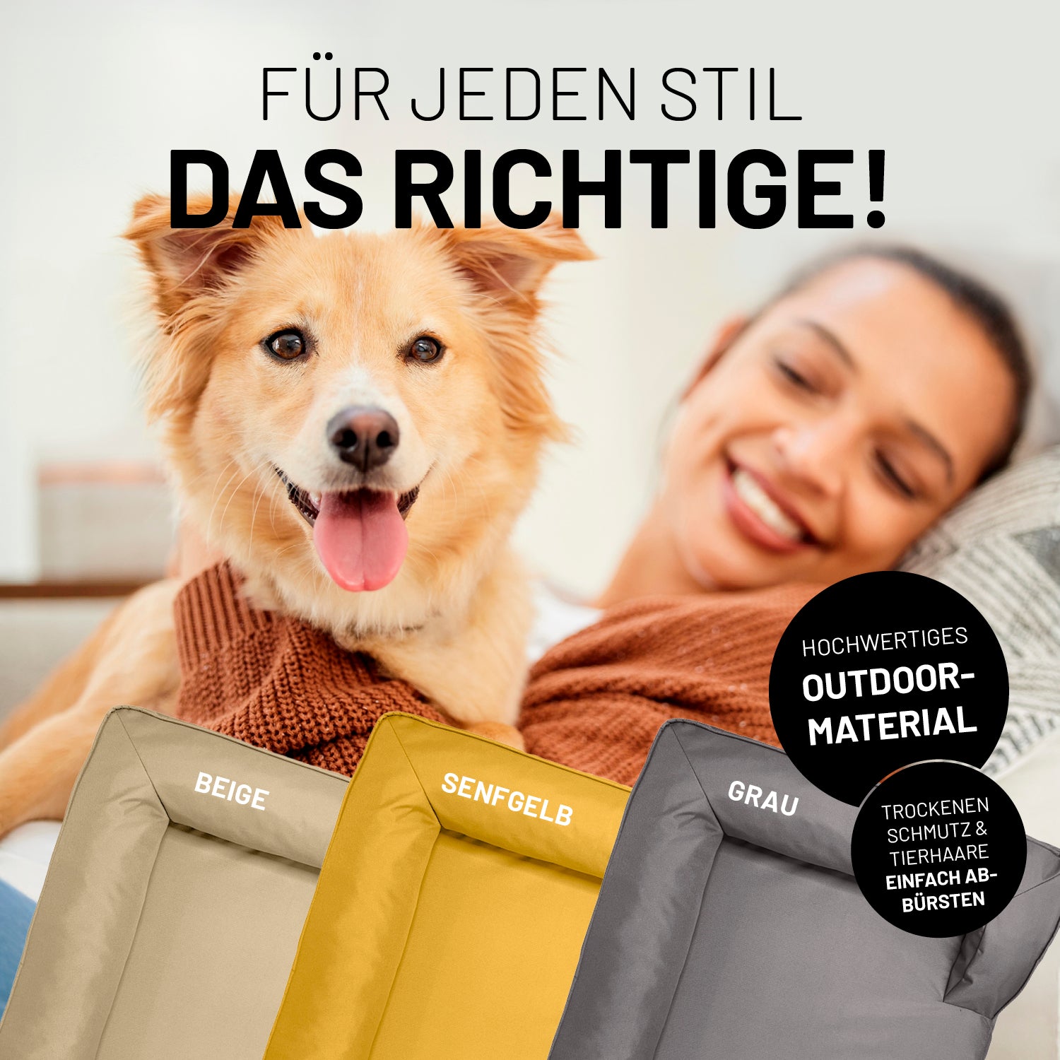 Komfort-Hundebett aus der LUMALAND Outdoor-Kollektion - Gr. L - 110 x 75 cm - Grau mit wasserfestem Bezug und hohem Rand