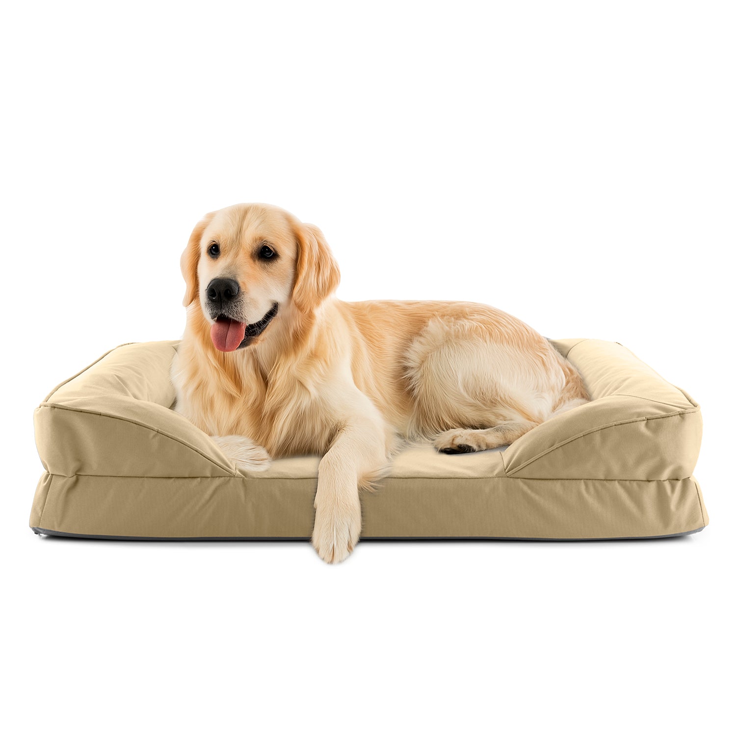 Komfort-Hundebett aus der LUMALAND Outdoor-Kollektion - Gr. L - 110 x 75 cm - Beige mit extrahohem Rand und wasserfestem Bezug