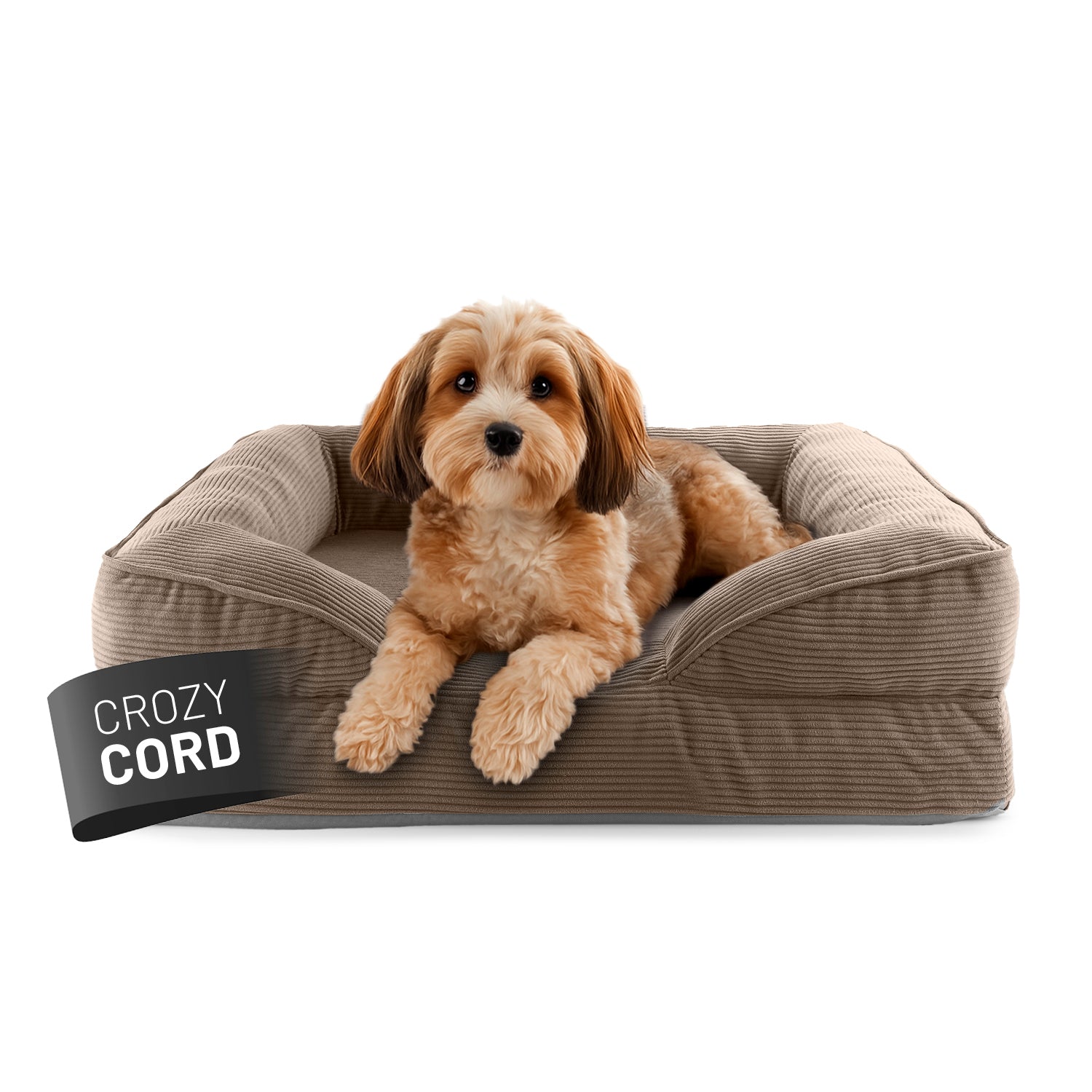 Komfort-Hundebett aus der LUMALAND Cord-Reihe - Gr. S - 70 x 60 cm - Grau mit weichem Cordbezug und erhöhtem Rand für Komfort