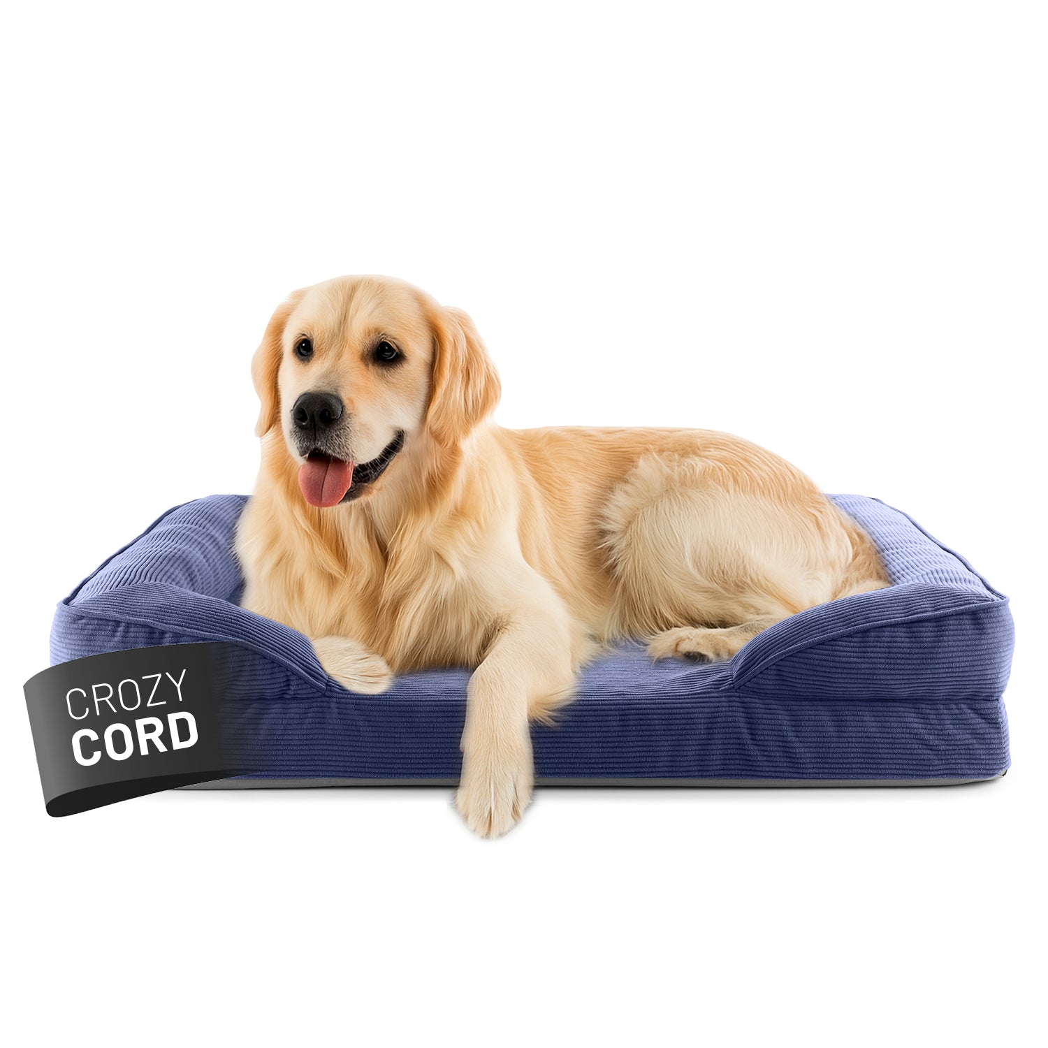 Komfort-Hundebett aus der LUMALAND Cord-Reihe - Gr. L - 110 x 75 cm - Grau mit goldenem Hund, gemütlich und robust gestaltet.