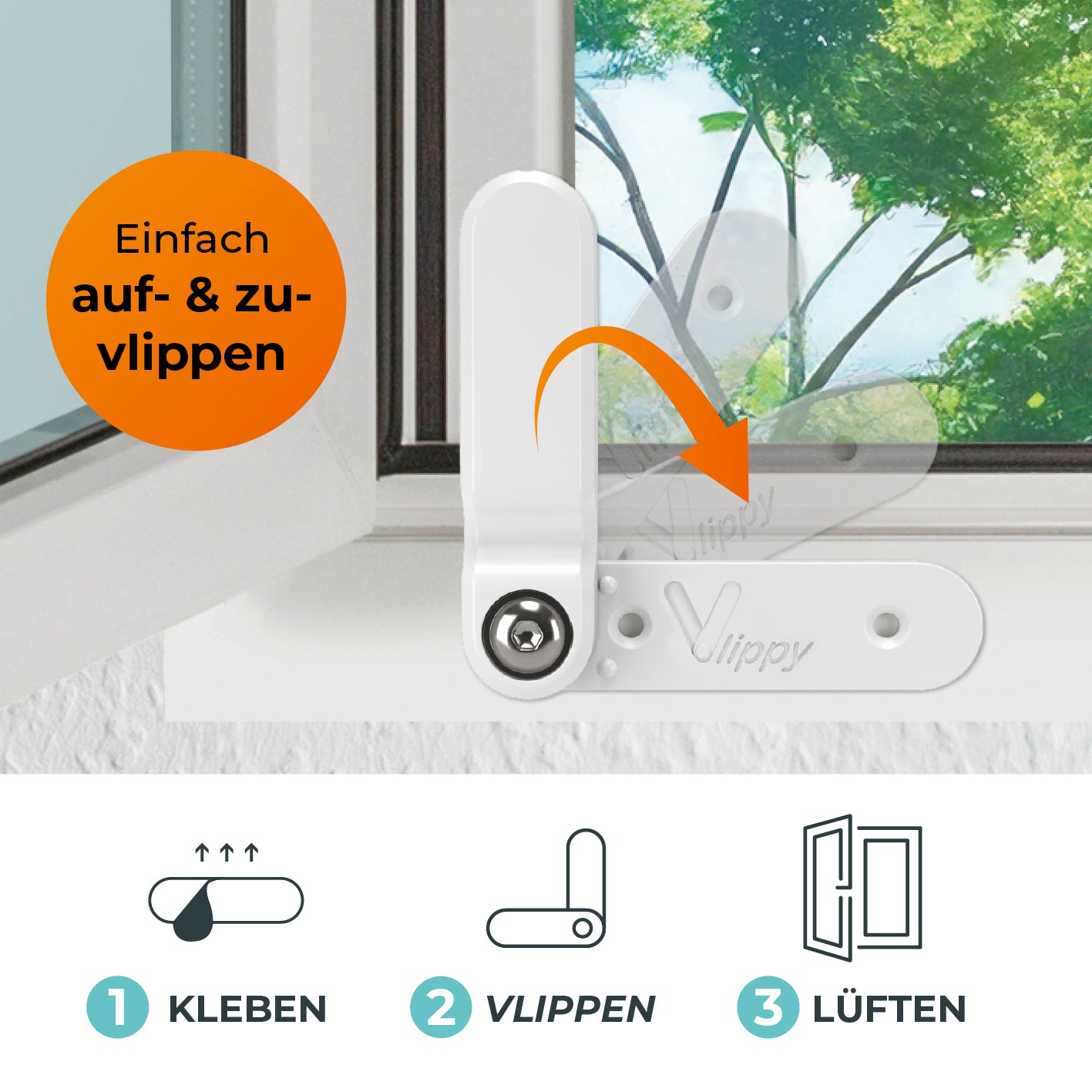 Tür- & Fensterstopper - 2er-Set mit einfachem Kleben und Auf- & Zu-Vlippfunktion zur sicheren Lüftung von Fenstern und Türen.
