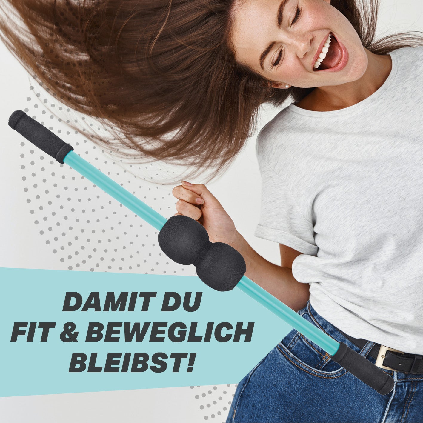 Frau benutzt Rückentrainer für Beweglichkeit & Stabilität - Mobilisation & Rotation zur Förderung von Rückenbeweglichkeit und Stabilität.