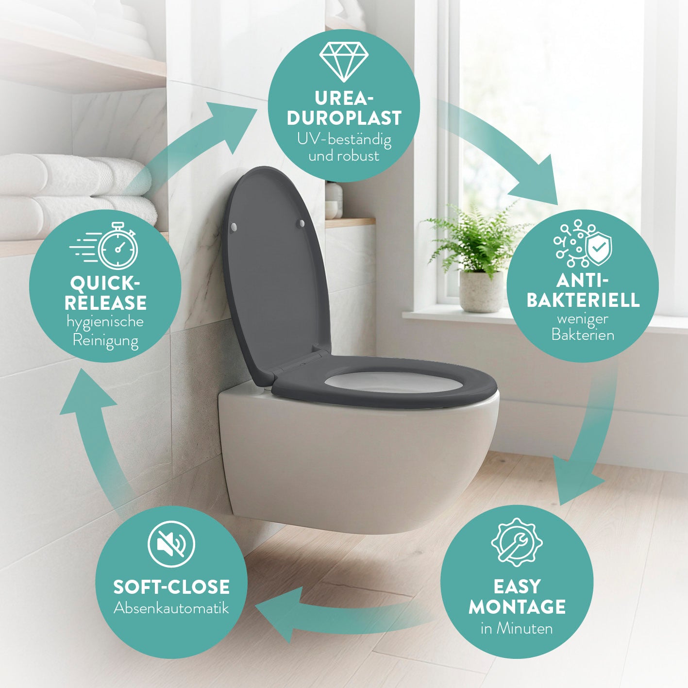 Premium Toilettendeckel - oval - dunkelgrau