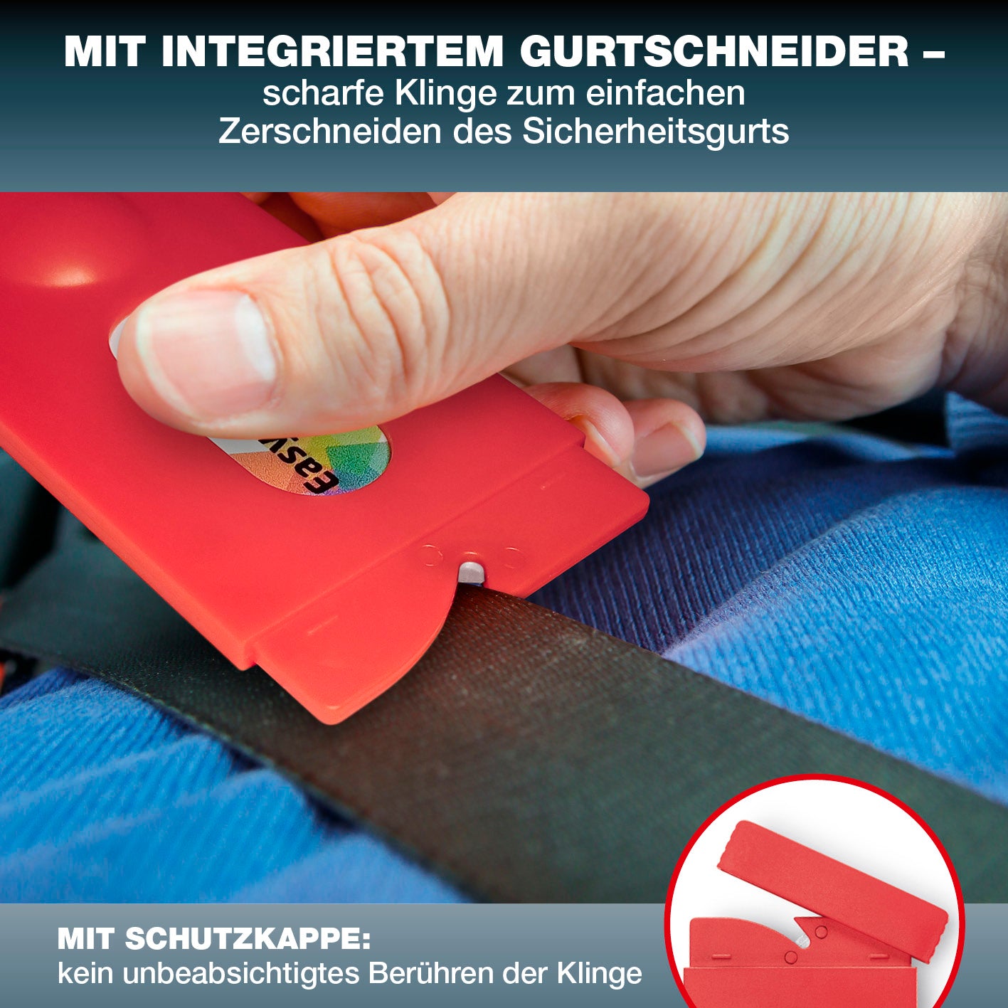 Notfall-Rettungswerkzeug im Kartenformat mit Gurtschneider