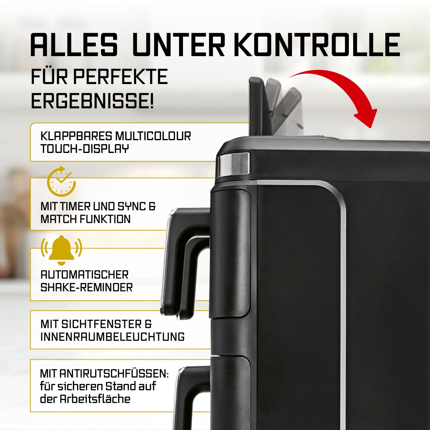 FryUp3 Vertikale 3-Kammer-Heißluftfritteuse mit Sichfenstern - 17 Liter (2 x 4, 1 x 9 l)
