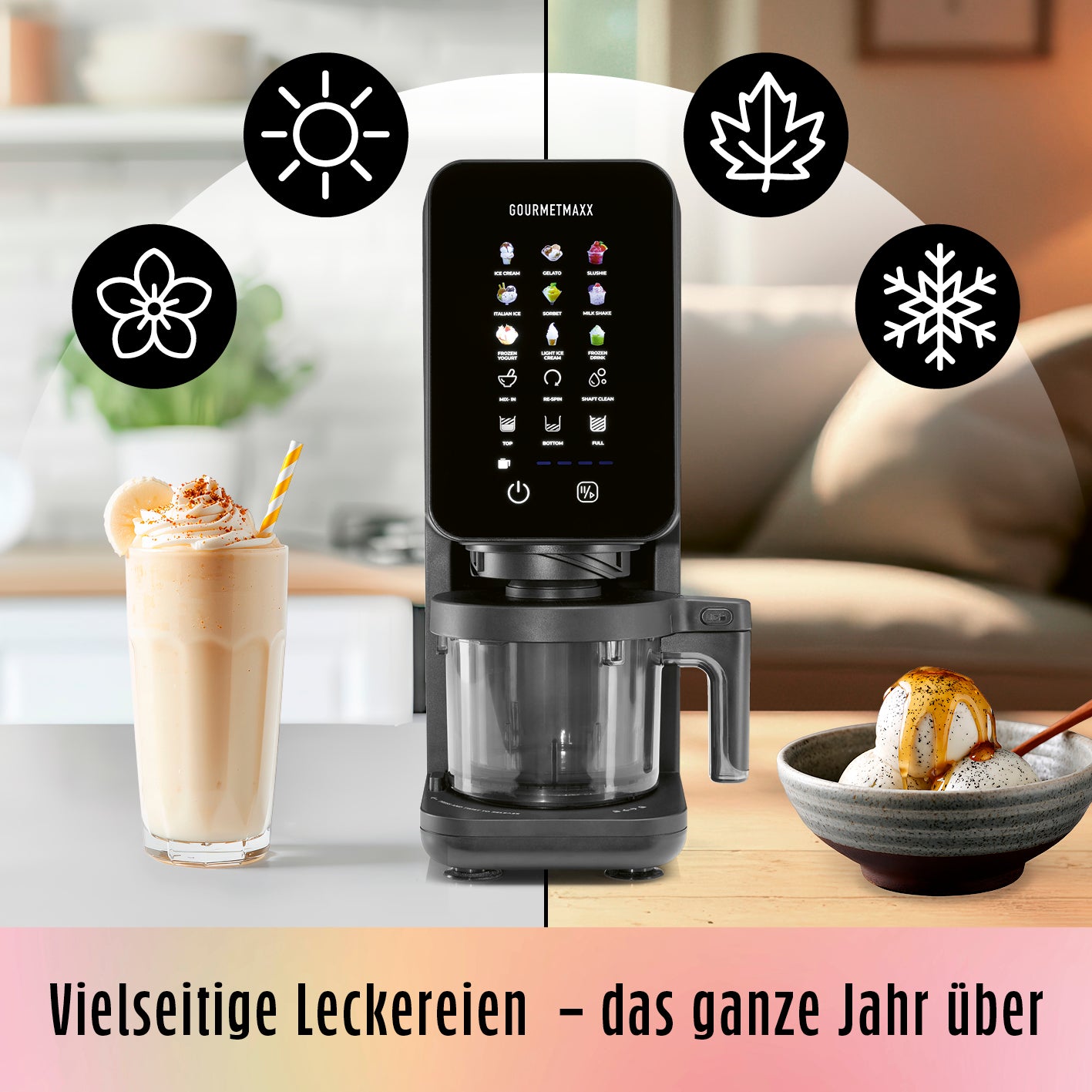 Eismaschine SmoothUp Touch mit 9 Programmen für vielseitige Eis- und Dessertzubereitung zu jeder Jahreszeit für die ganze Familie