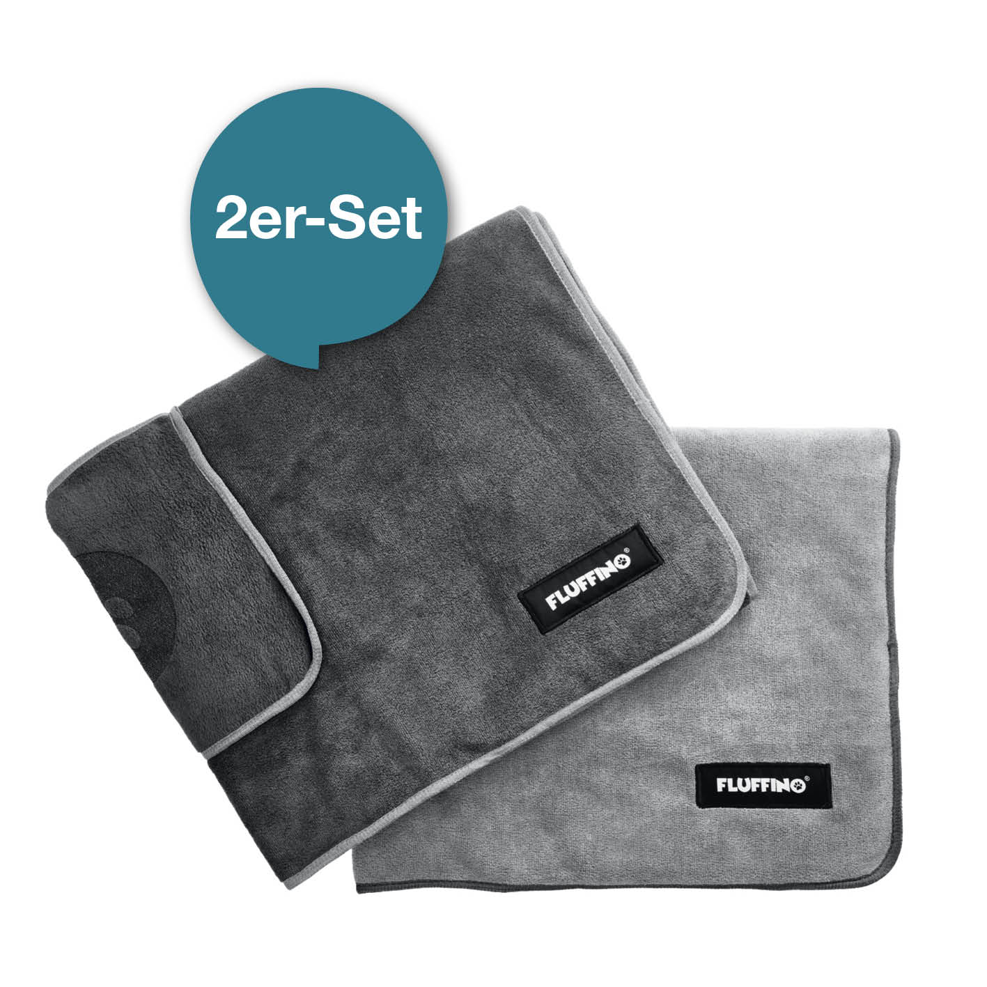 Hundehandtuch Mikrofaser – 2er-Pack (120 x 70 cm) – Dunkelgrau & Grau