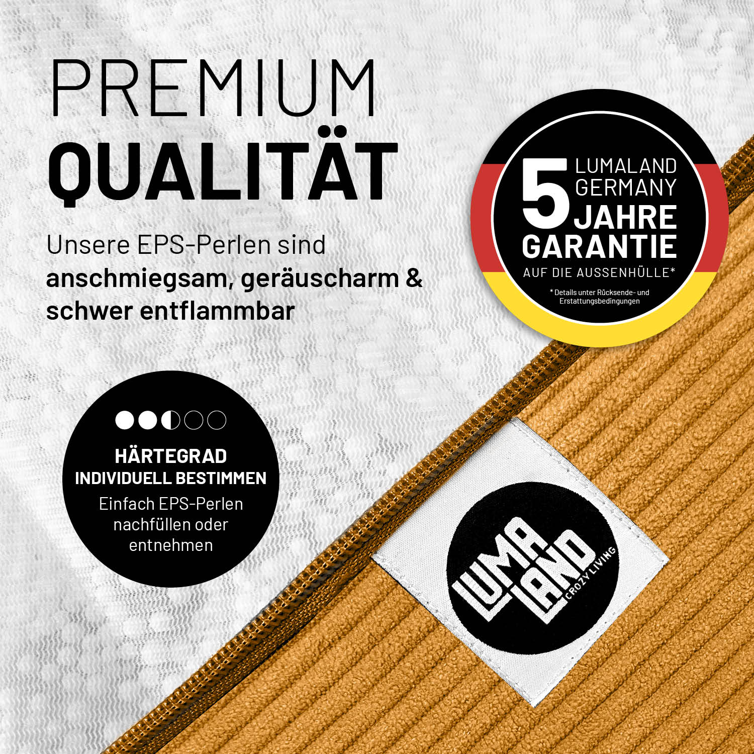 Comfort Line Sitzsack Feincord M - 120 L - Senfgelb mit hochwertigem Feincordstoff und 5 Jahre Garantie auf die Außenhülle.