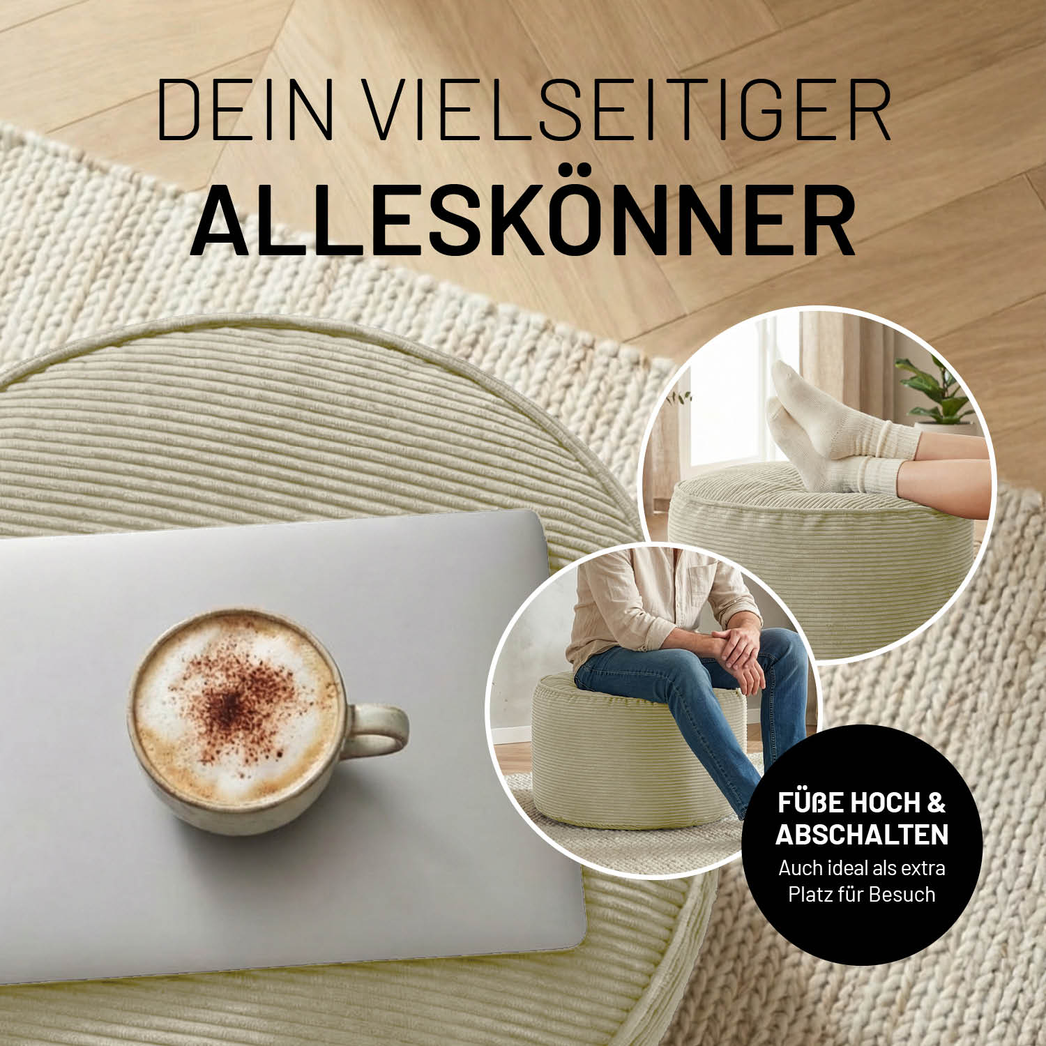 Comfort Line Pouf Feincord - 25 x 40 cm - 50 l - Beige