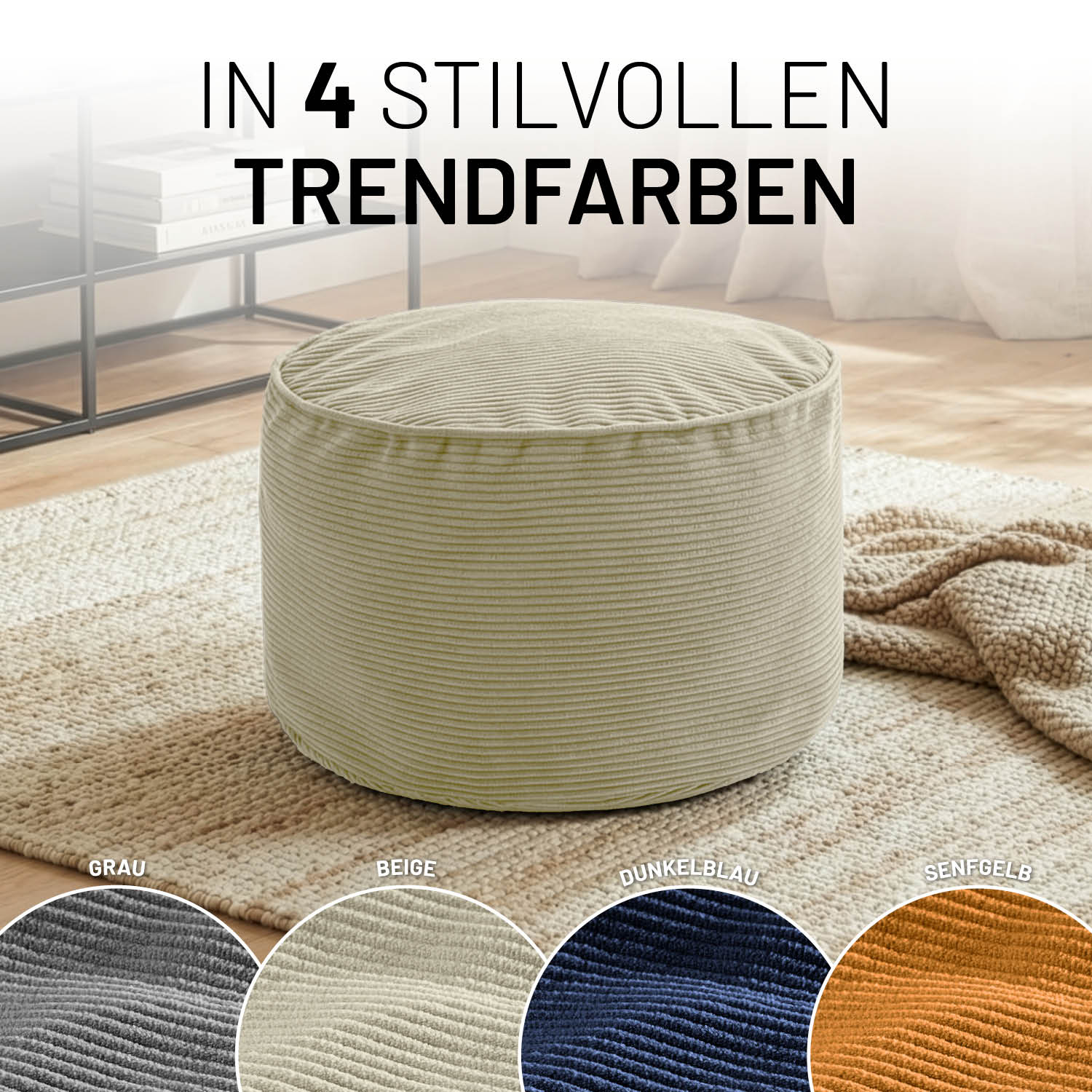 Comfort Line Pouf Feincord - 25 x 40 cm - 50 l - Beige
