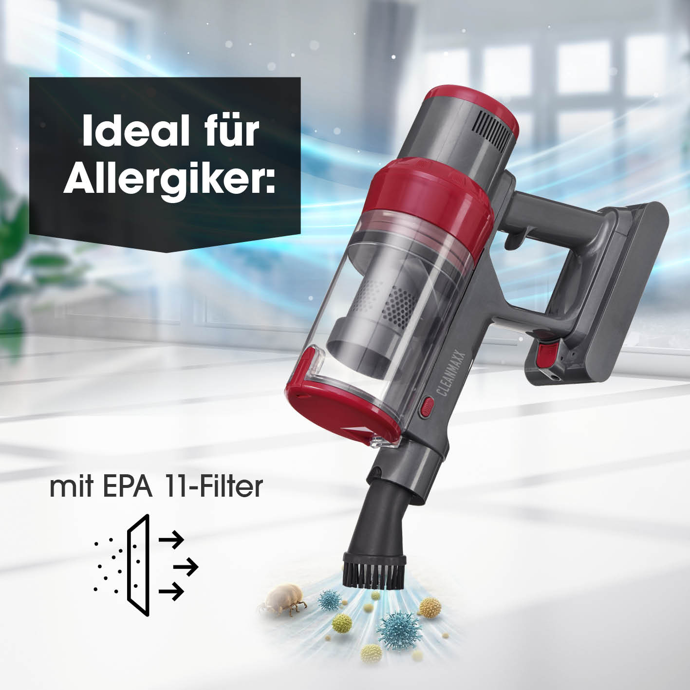 Akku-Zyklonstaubsauger - grau/rot