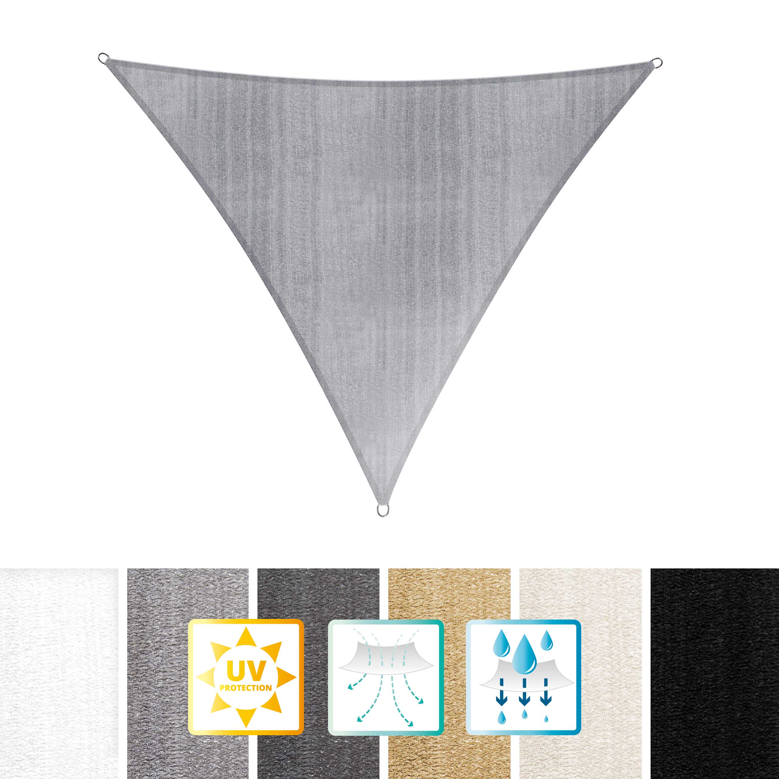 Sonnensegel 100% HDPE mit Stabilisator für UV-Schutz Dreieck 3 x 3 x 3 Meter Hellgrau robust und UV-beständig