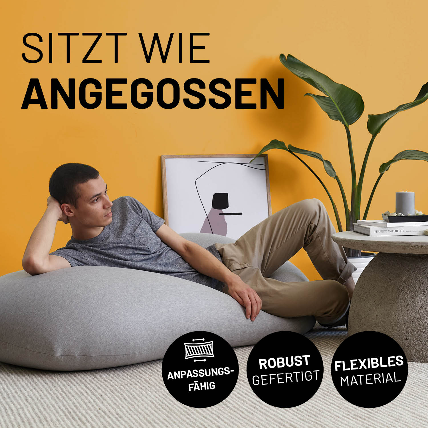 Flexi Comfort Sitzsack (380 L) Dunkelgrau, anpassungsfähig, robust und flexibles Material für höchsten Sitzkomfort indoor.