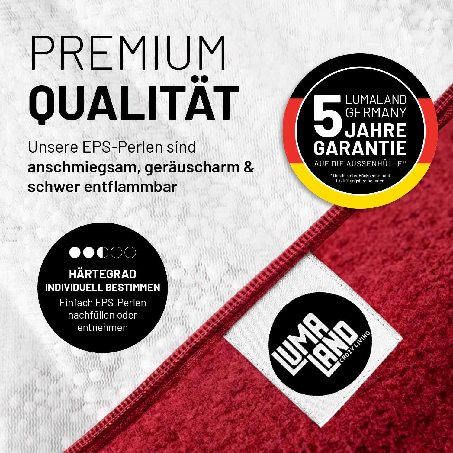 Comfort Line Sitzsack (120 L) - indoor - Rot mit hochwertiger, weicher Oberfläche und 5 Jahre Garantie auf die Außenschicht.