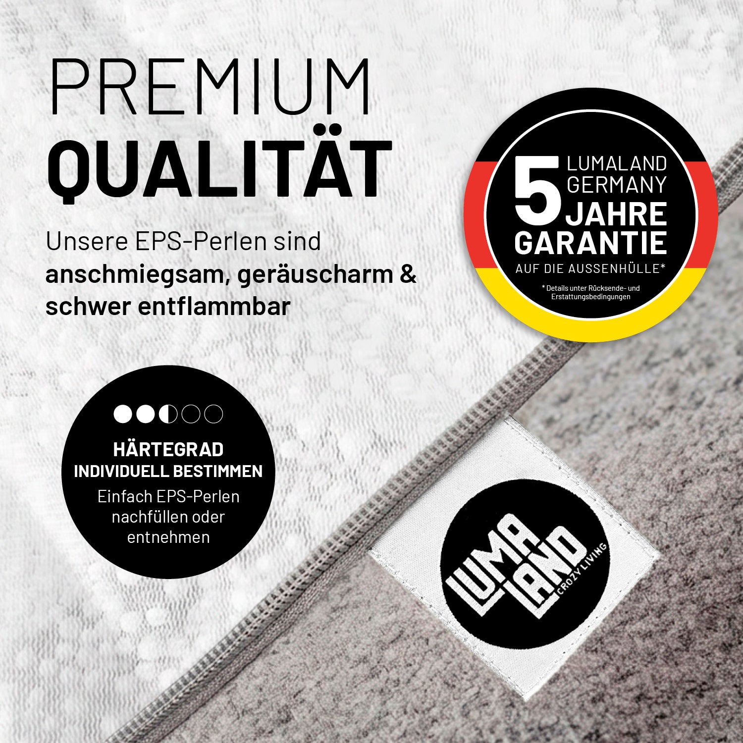 Comfort Line Sitzsack M (185 L) - indoor - Hellgrau mit EPS-Perlen, anpassbarer Härtegrad und 5 Jahre Garantie auf die Außenhülle.