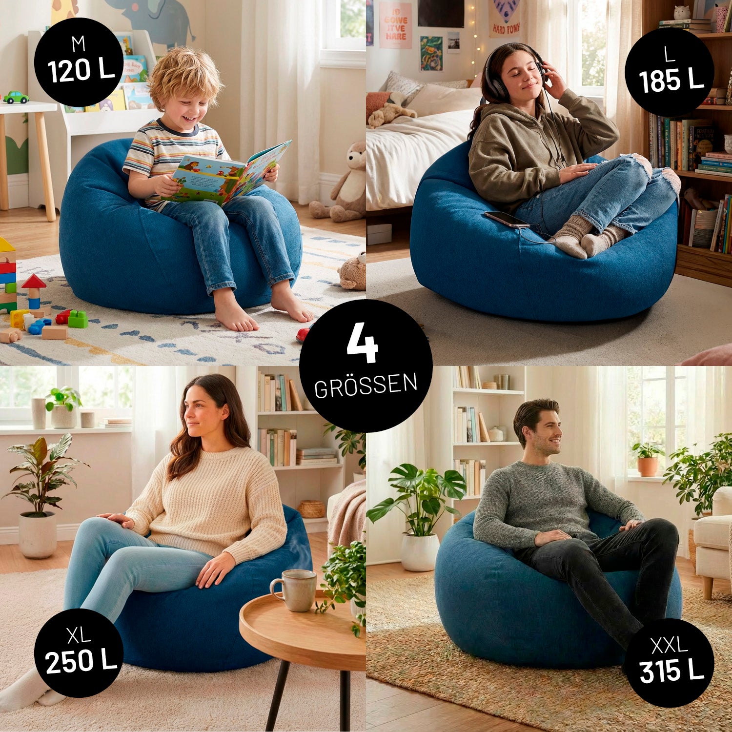 Comfort Line Sitzsack XXL (315 L) - indoor - Dunkelblau: großer Sitzsack mit weichem Material für gemütliches Entspannen im modernen Zuhause.