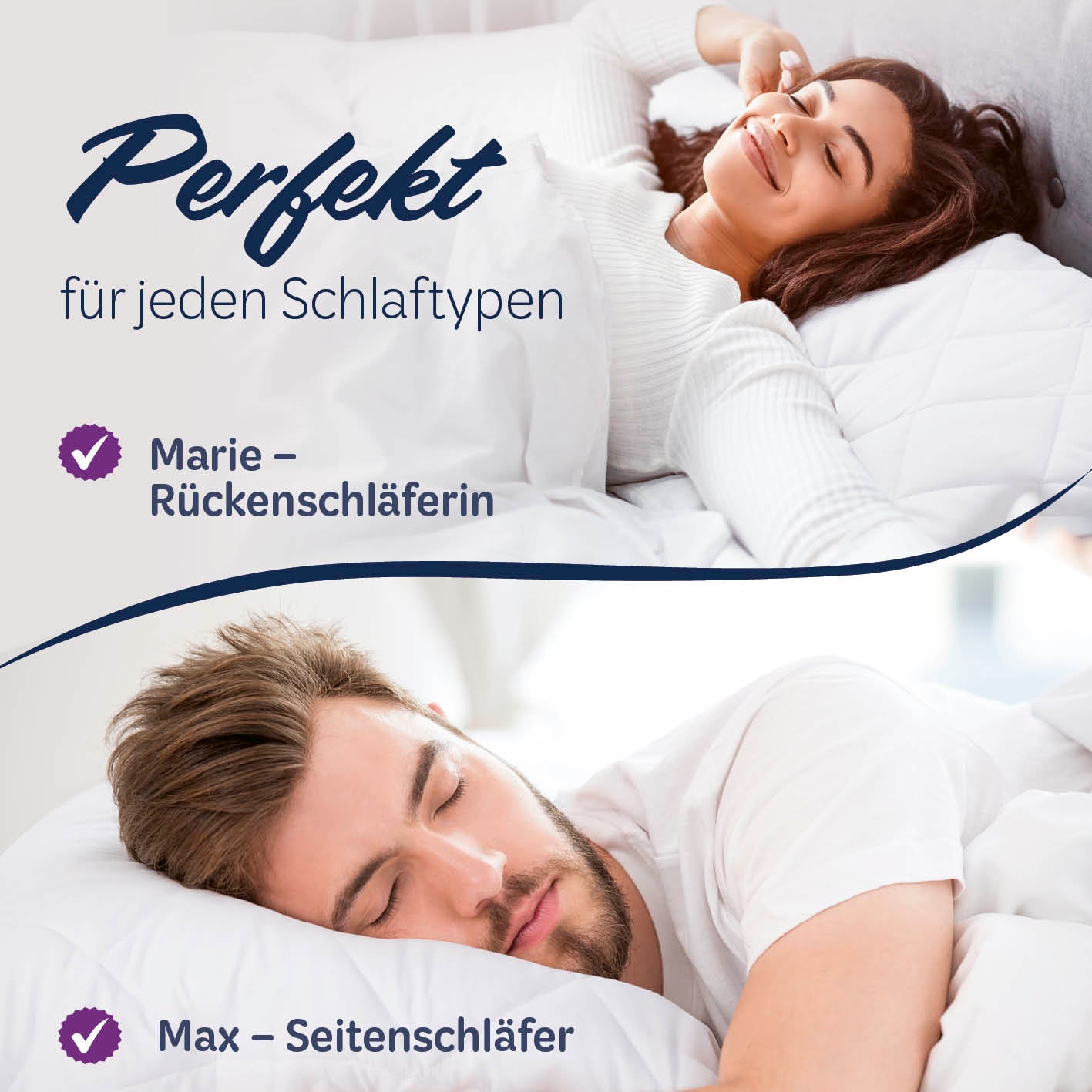 Microfaser Kopfkissen gesteppt - 80 x 80 cm - 2er-Set, allergikerfreundlich, waschbar bei 95°, komfortabel für alle Schlaftypen.