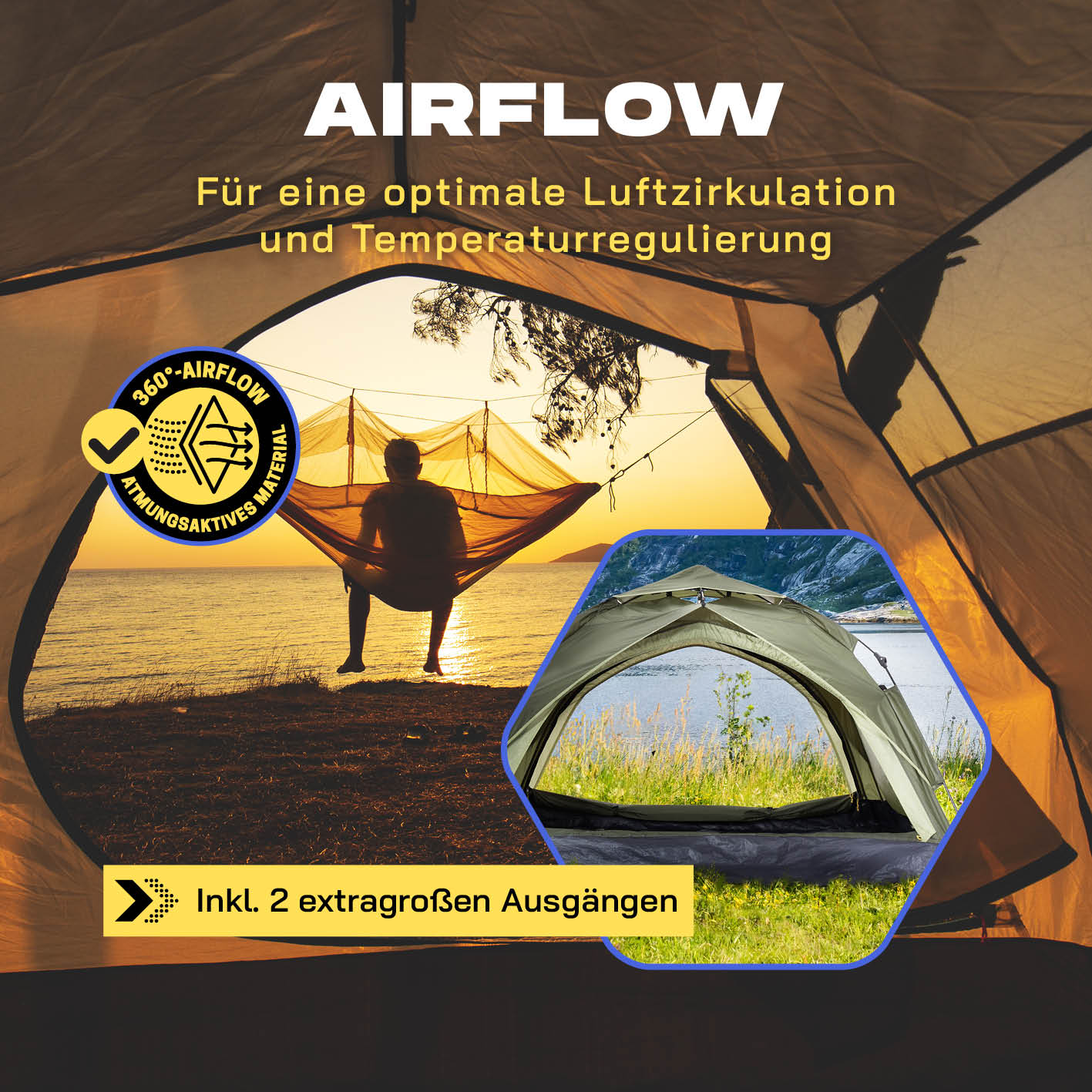 Pop Up Zelt - 3-Personen-Zelt mit Doppeltür, wasserdicht, schneller Aufbau, 2 extragroße Ausgänge, ideale Luftzirkulation, grün, Lumaland Outdoor.