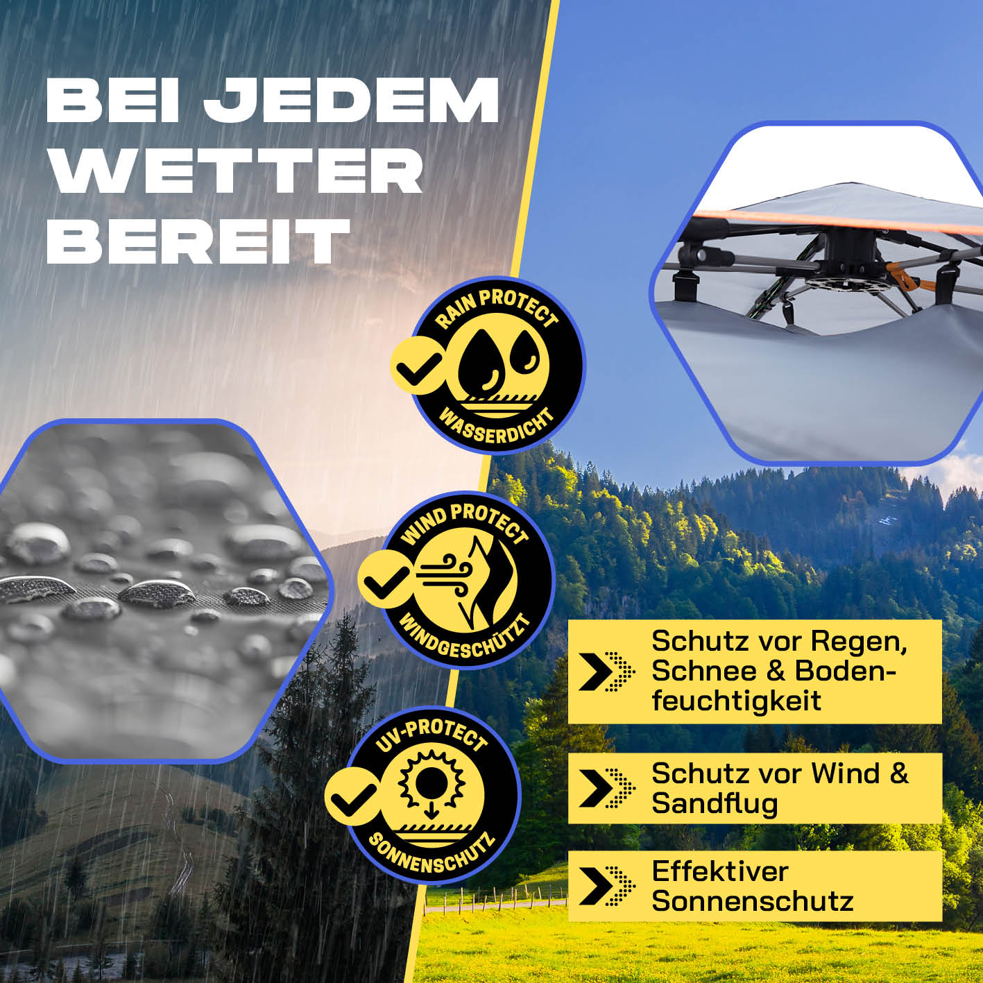 Pop Up Zelt - 3-Personen-Zelt mit Doppeltür, wasserdicht, windgeschützt und mit effektivem Sonnenschutz von Lumaland Outdoor.