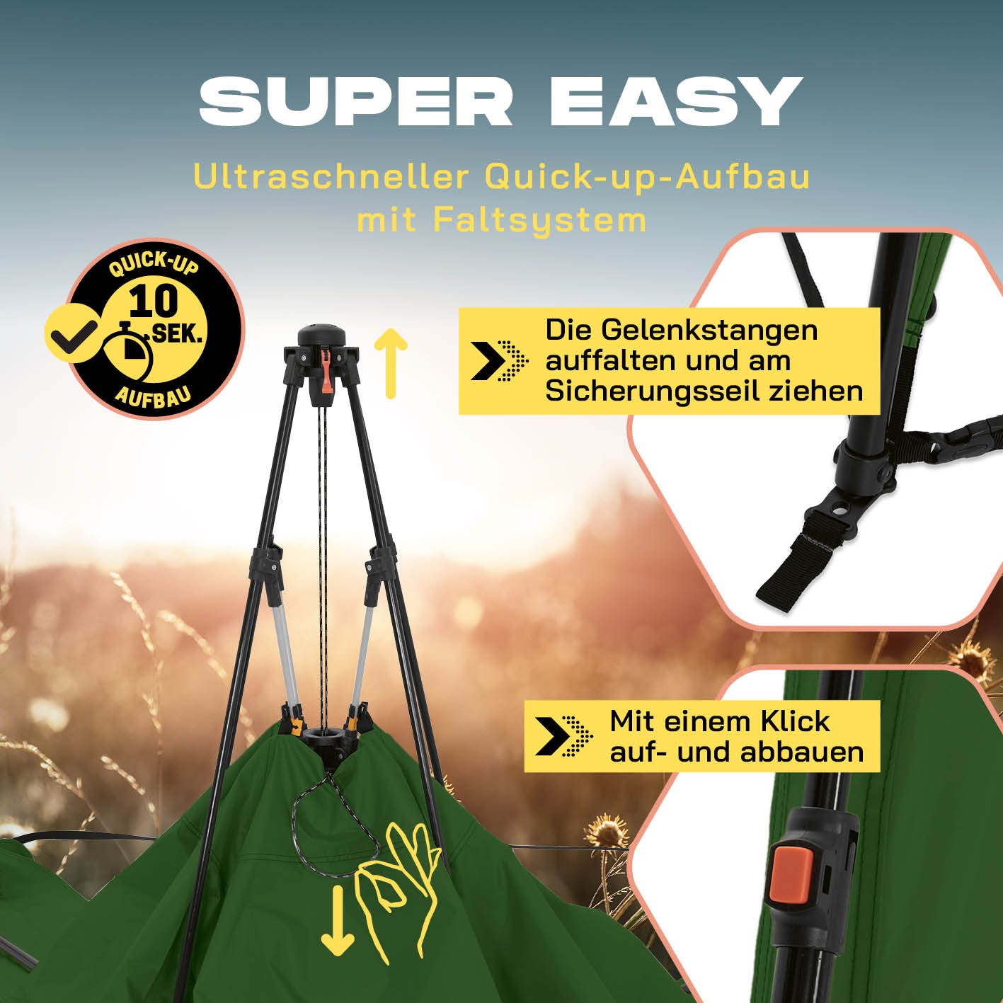 Pop up Pavillon - Dunkelgrün mit ultraschnellem Quick-up-Aufbau und einfachem Faltsystem für vielseitige Outdoor-Nutzung.