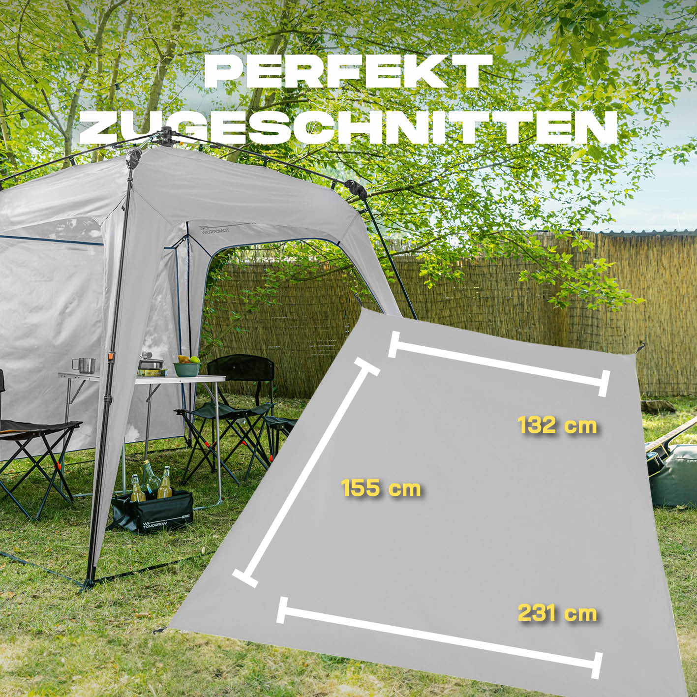 Pop Up Pavillon Gartenzelt - Seitenwand - Hellgrau aus hochwertigem 190T Polyester, wind- und wetterfest, mit genauen Maßen für passgenauen Schutz.