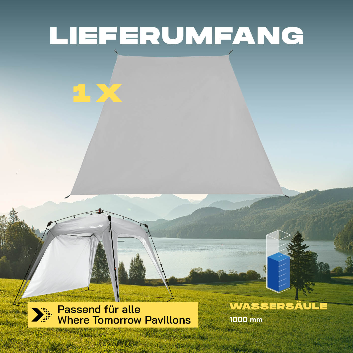 Pop Up Pavillon Gartenzelt - Seitenwand - Hellgrau aus 190T Polyester, PU-beschichtet, wasserabweisend und passend für Where Tomorrow Pavillons.