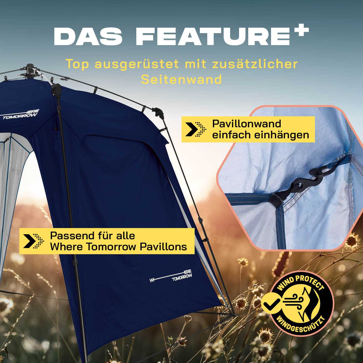 Pop Up Pavillon Gartenzelt - Seitenwand - Navy aus robustem Polyester, wetterfest und einfach einzuhängen, passend für Where Tomorrow Pavillons.