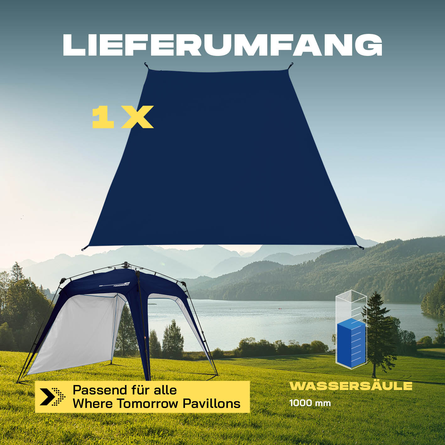 Pop Up Pavillon Gartenzelt - Seitenwand - Navy aus robustem Polyester, wetterfest, passend für alle Where Tomorrow Pavillons.