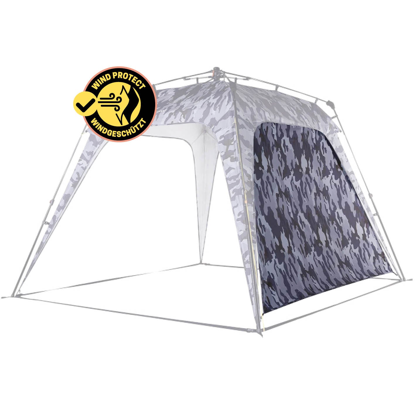Pop Up Pavillon Gartenzelt - Seitenwand in Camouflage-Grau aus 190T Polyester, PU-beschichtet für Wind- und Wetterschutz.