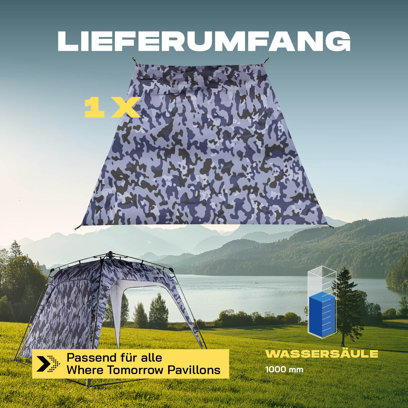Pop Up Pavillon Gartenzelt - Seitenwand Camouflage-Grau aus 190T Polyester, wasser- und winddicht, passend für Where Tomorrow Pavillons.