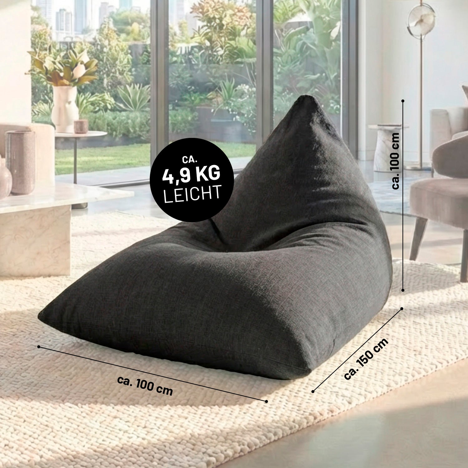 Sitzsack Interior Line (370 L) - indoor - Dunkelgrau in dreieckiger Form aus hochwertiger Leinenoptik für modernes Wohnen.