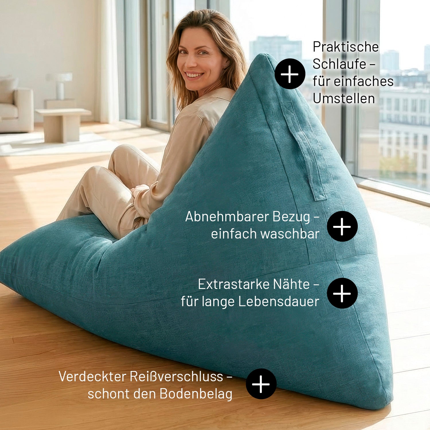 Sitzsack Interior Line (370 L) - indoor - Aqua mit praktischem Griff, abnehmbarem Bezug und robusten Nähten für langanhaltenden Komfort