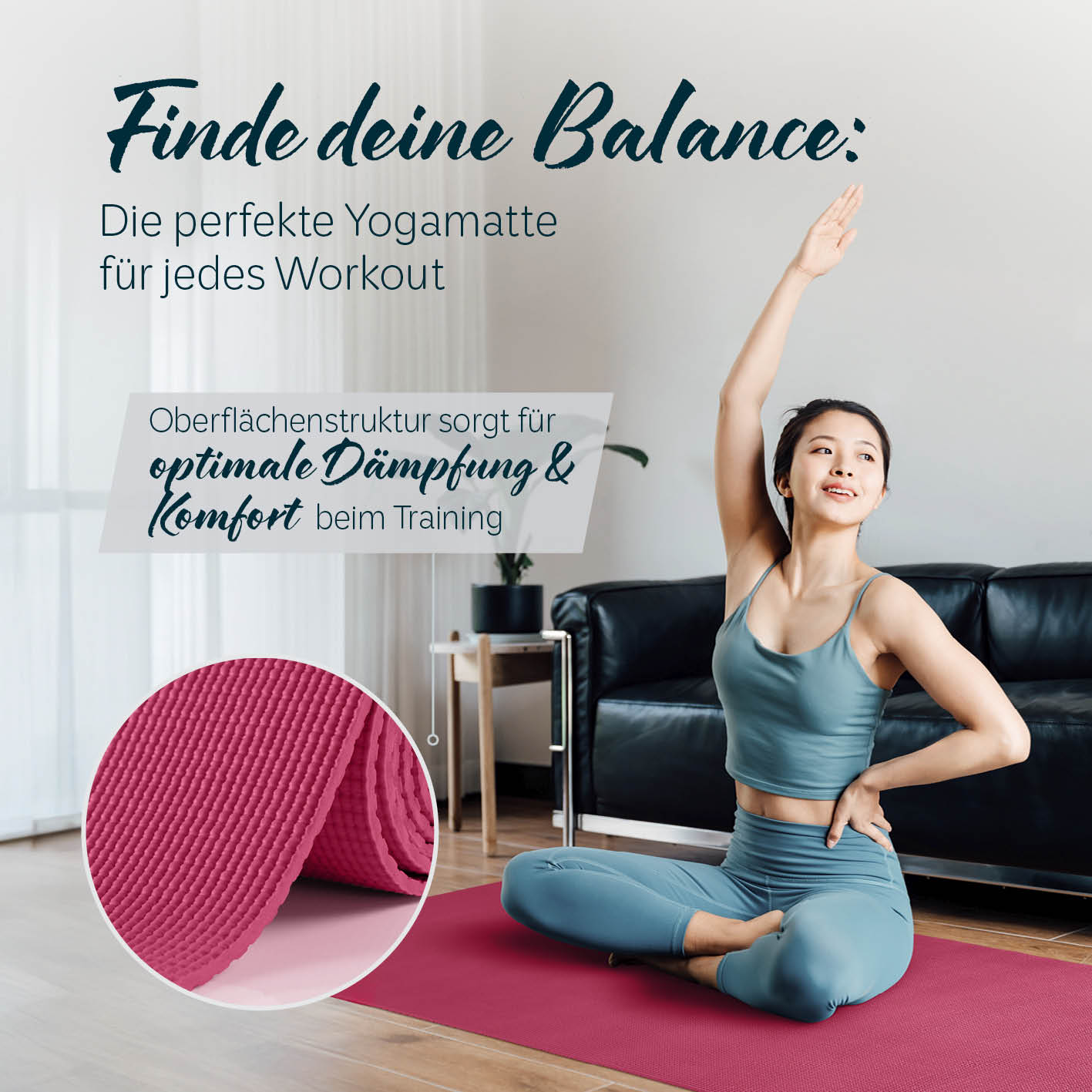 Yogamatte Kirana - 183 x 61 x 0,4 cm - Altrose mit weicher Oberfläche für optimale Dämpfung und Komfort beim Training.