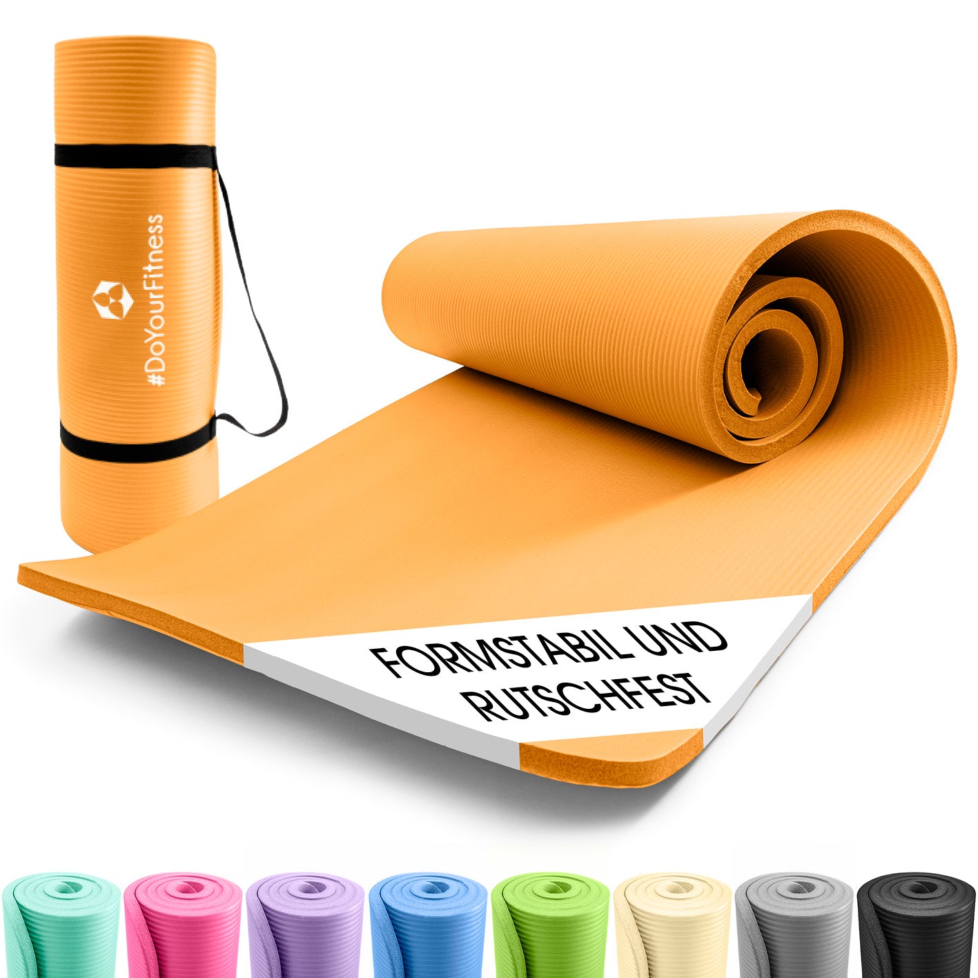 Fitness- und Gymnastikmatte - 190 x 100 x 1 cm - Orange, rutschfest, robust, leicht mit Tragegurt, ideal für Yoga und Gymnastik.