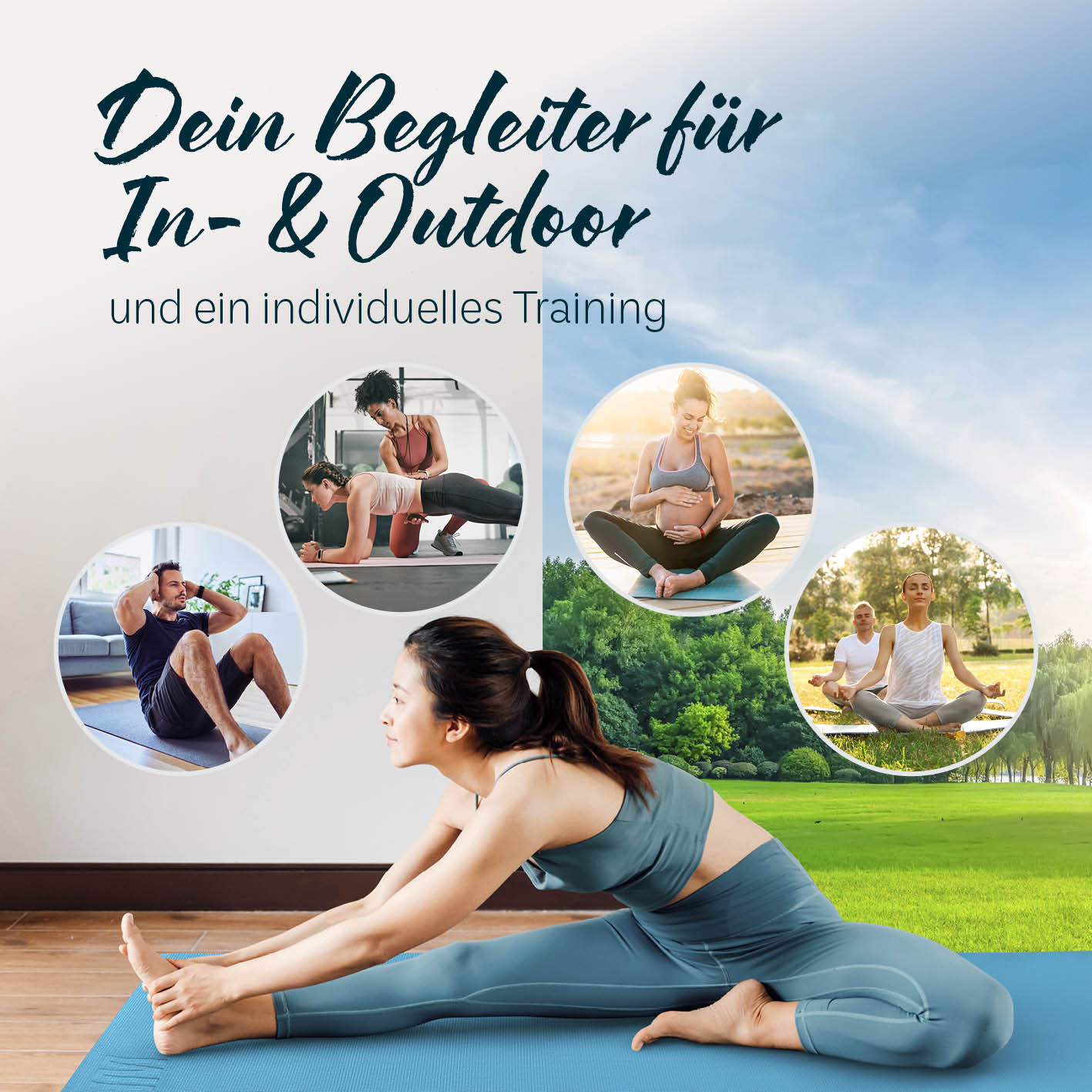 Yogamatte Kirana - 183 x 61 x 0,4 cm - Petrol als flexible, rutschfeste und pflegeleichte Trainingsmatte für Pilates und Workout.