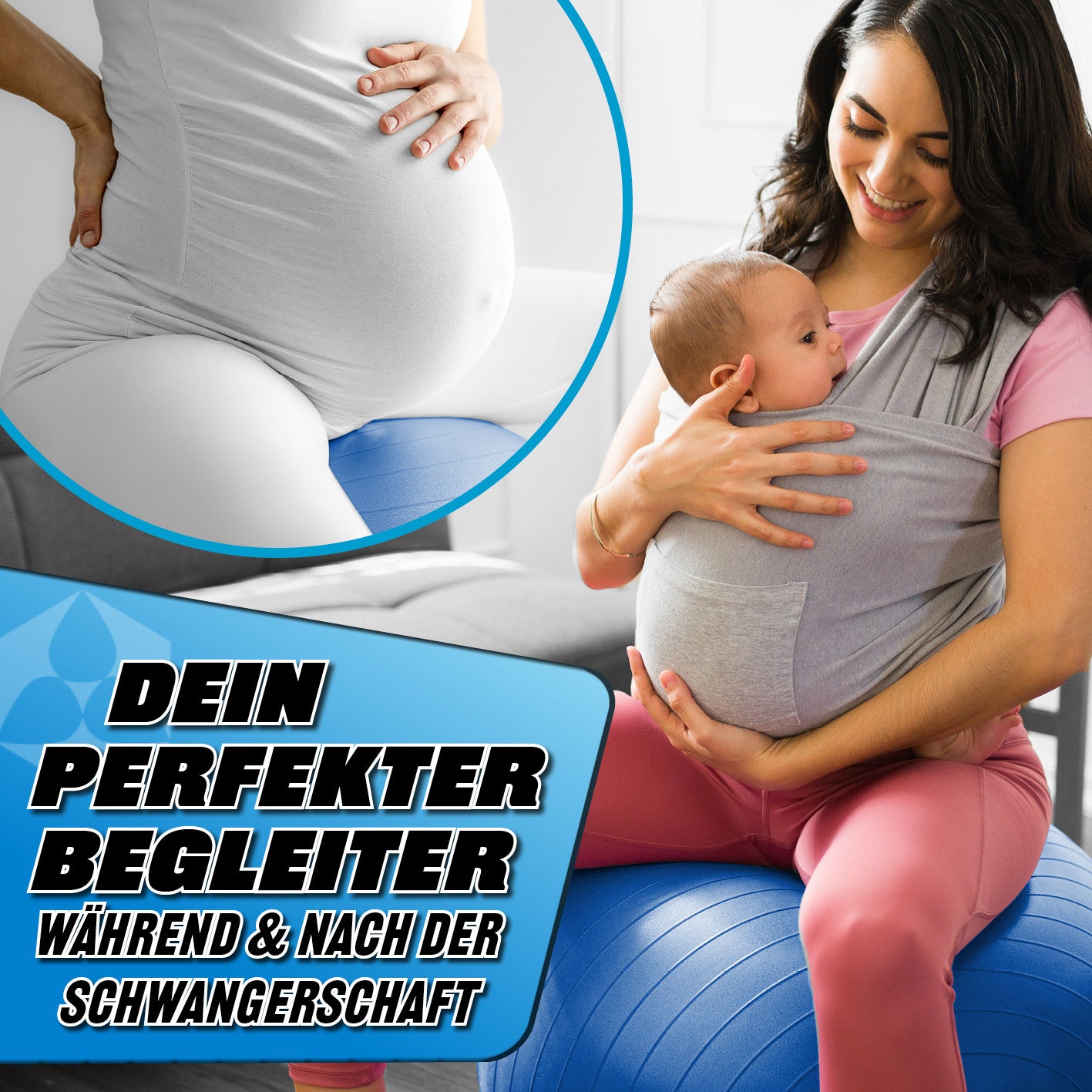 Gymnastikball inkl. Ballpumpe - Fitness Sitzball - Blau - 65 cm ideal für Schwangerschaft und Bauchmuskeltraining zu Hause.