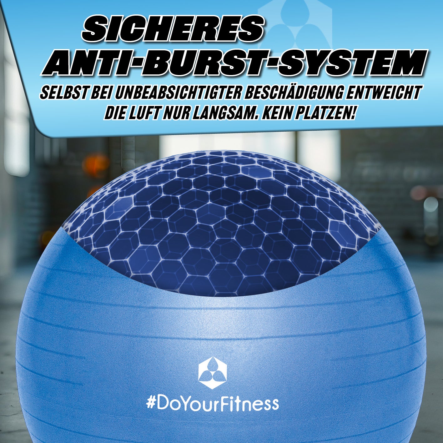Gymnastikball inkl. Ballpumpe - Fitness Sitzball - Blau - 65 cm mit sicherem Anti-Burst-System und langlebigem PVC-Material.