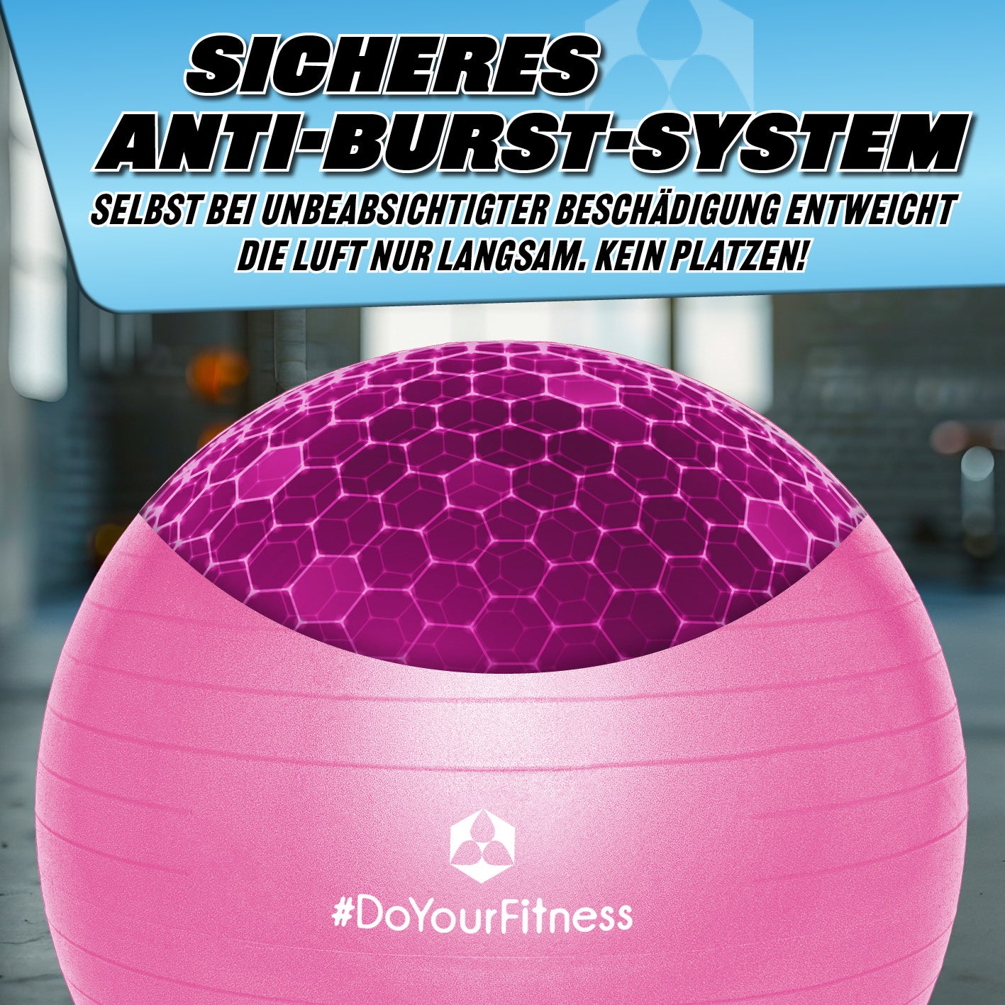 Gymnastikball inkl. Ballpumpe - Fitness Sitzball - Pink - 65 cm mit sicherem Anti-Burst-System, strapazierfähig und bis 150 kg belastbar.