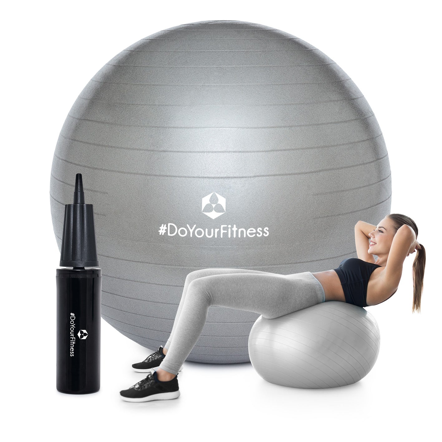 Gymnastikball inkl. Ballpumpe - Fitness Sitzball - Silber - 85 cm mit Anti-Burst-System und Belastbarkeit bis 150 Kg.