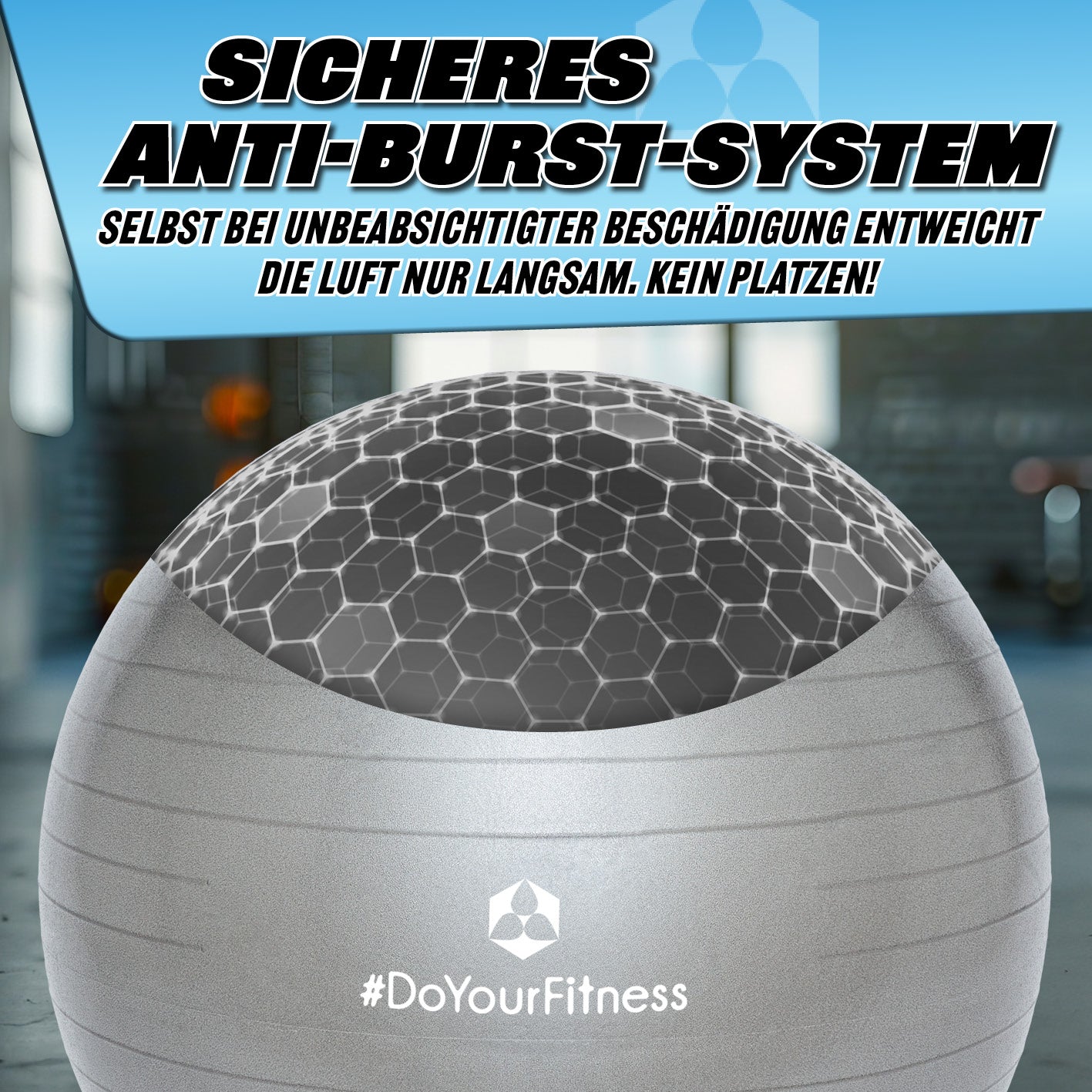 Gymnastikball inkl. Ballpumpe - Fitness Sitzball - Silber - 65 cm mit sicherem Anti-Burst-System für mehr Sicherheit und Haltbarkeit.