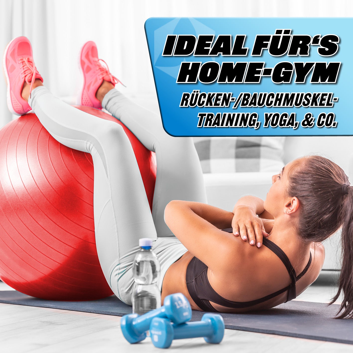 Gymnastikball inkl. Ballpumpe - Fitness Sitzball - Rot - 65 cm im Einsatz für Rücken- und Bauchmuskeltraining zu Hause.