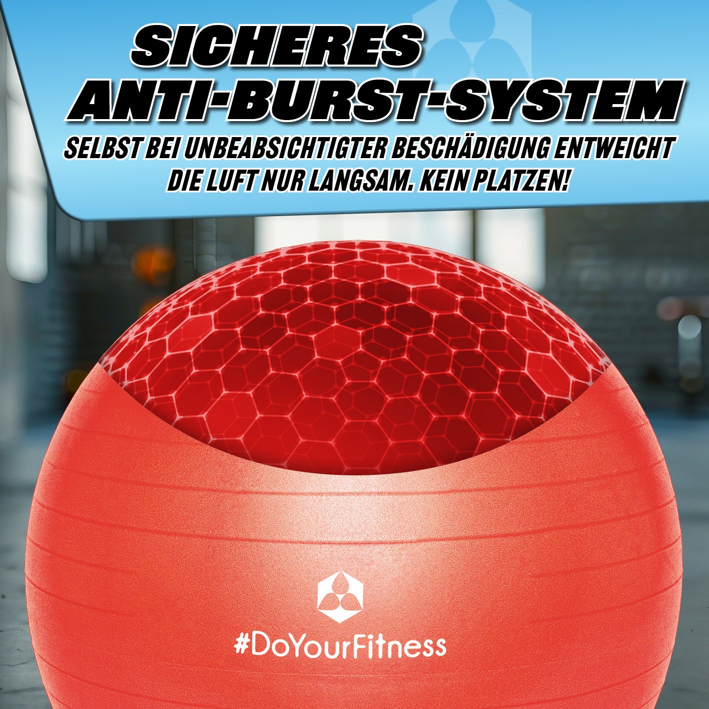 Gymnastikball inkl. Ballpumpe - Fitness Sitzball - Rot - 85 cm mit sicherem Anti-Burst-System für langsamen Luftverlust.